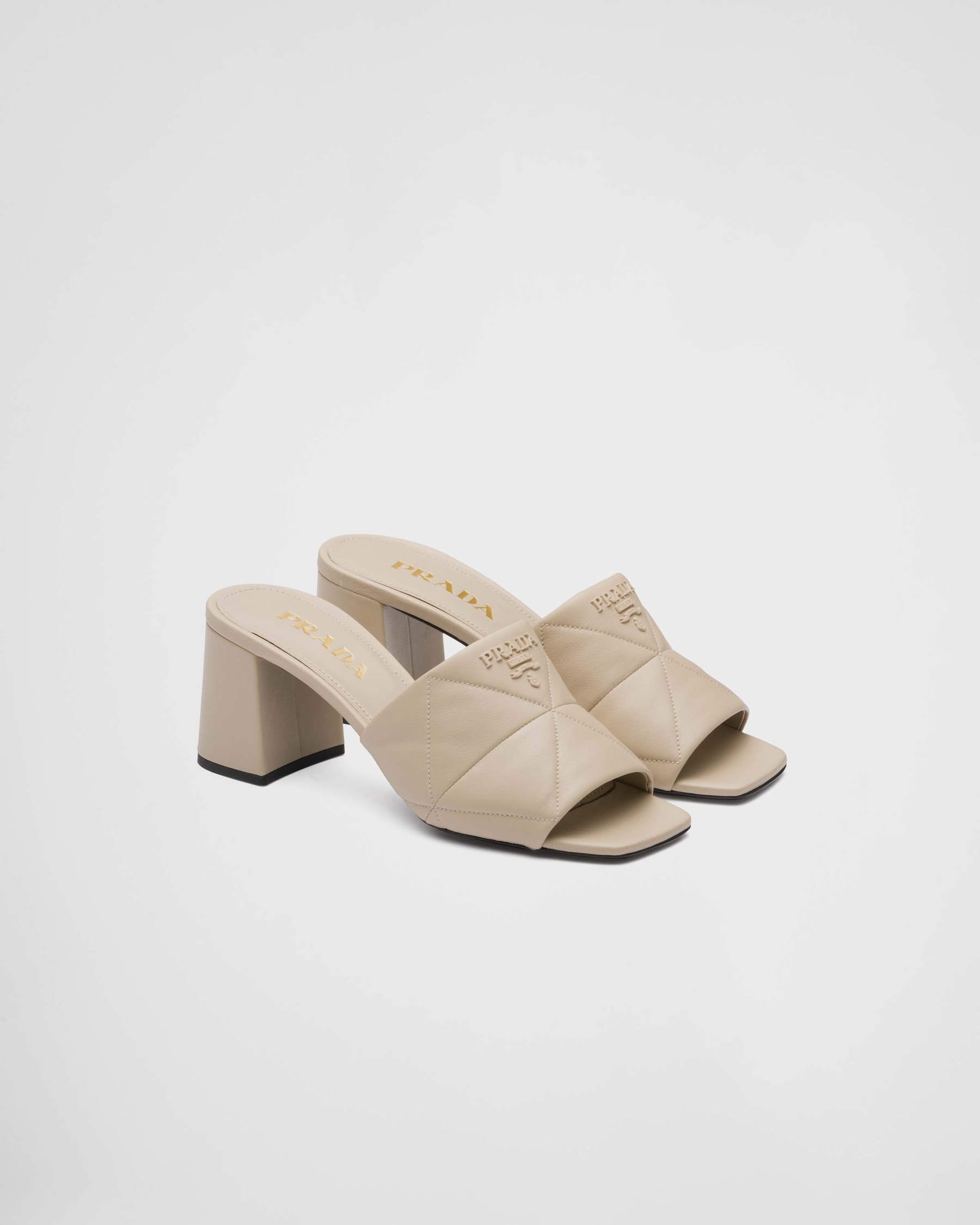 PRA QUILTED NAPPA HEELED SANDALS BEIGE LAMBSKIN