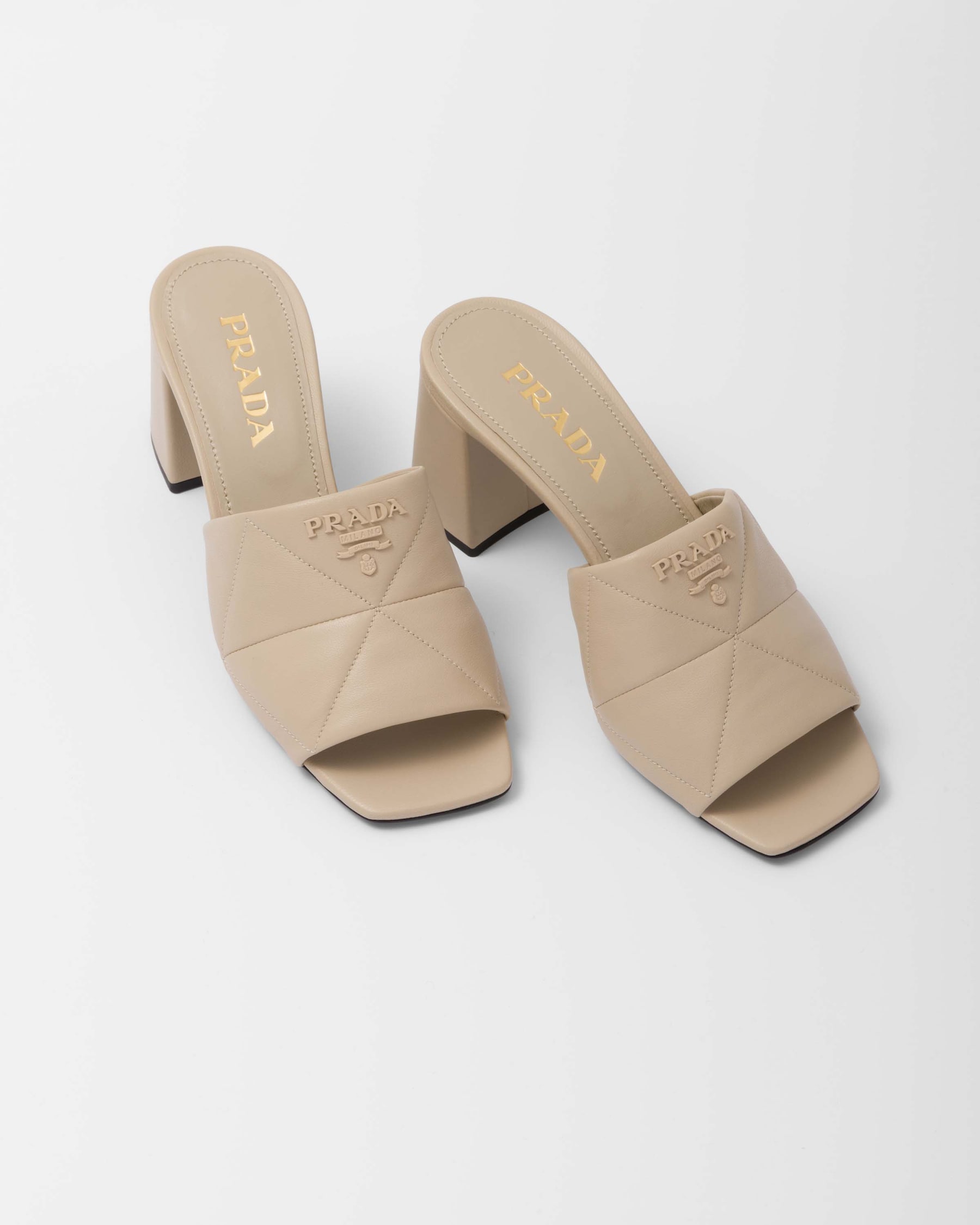 Pra Heeled Sandal 65 Pointed Sole Quilted Beige Leather