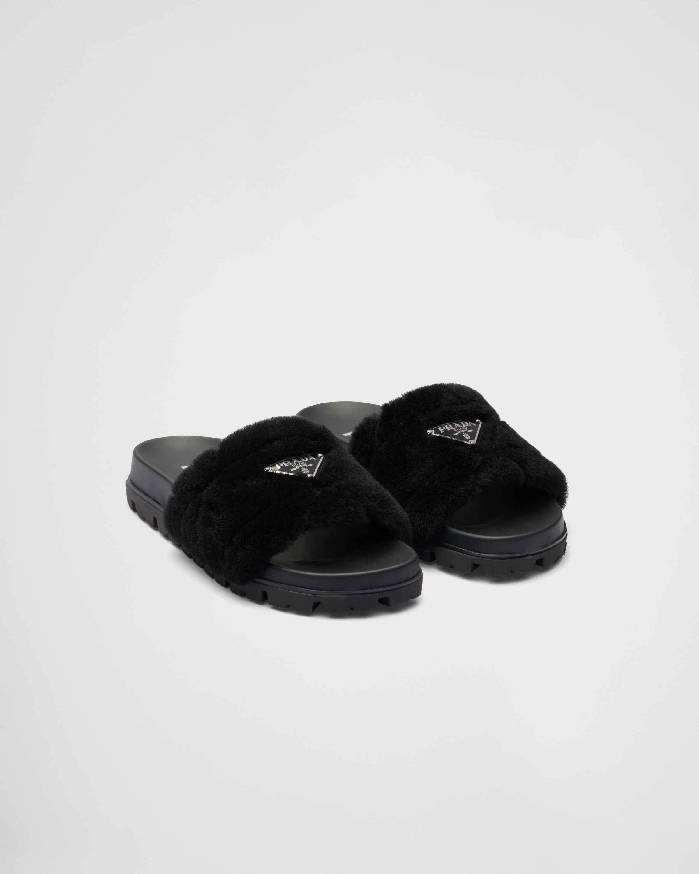 Black Shearling slides | Prada