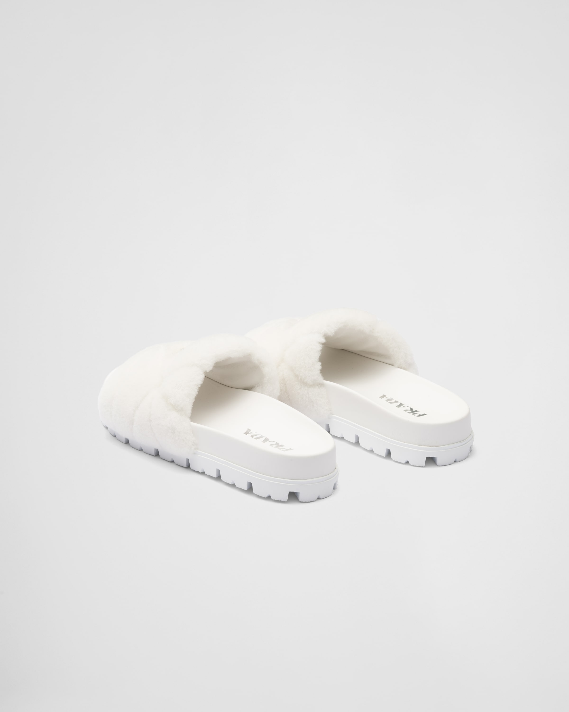 White Shearling slides | Prada