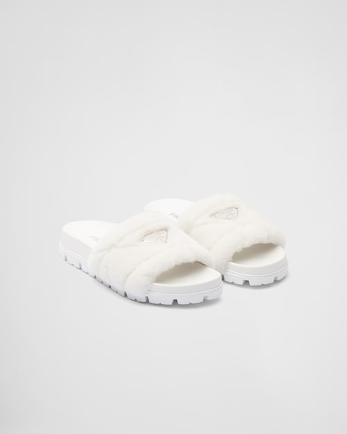 White Shearling slides | Prada