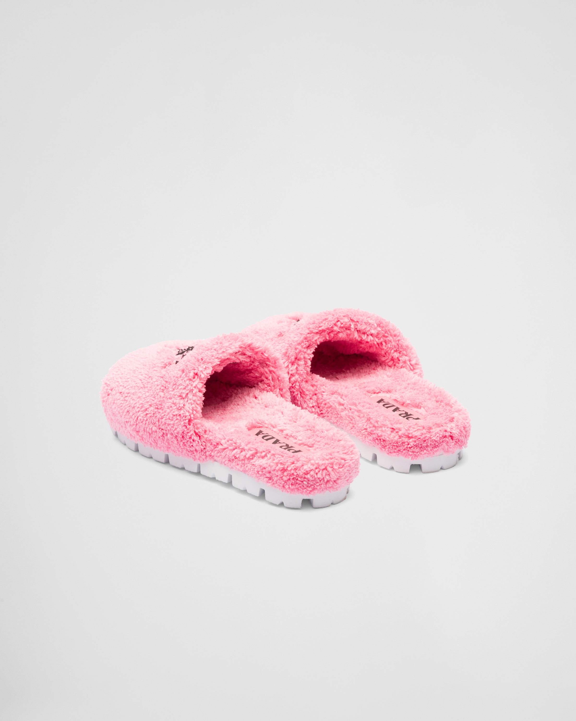 Petal Pink/black Terry cloth slides | Prada