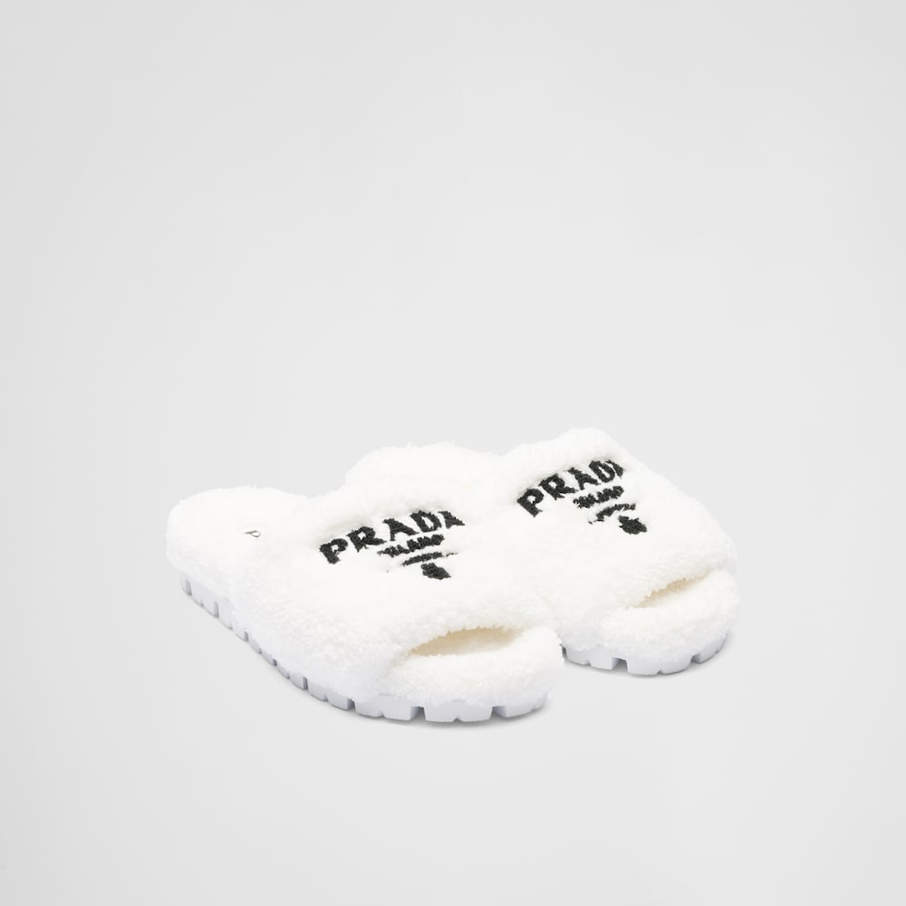 White/black Terry cloth slides | Prada