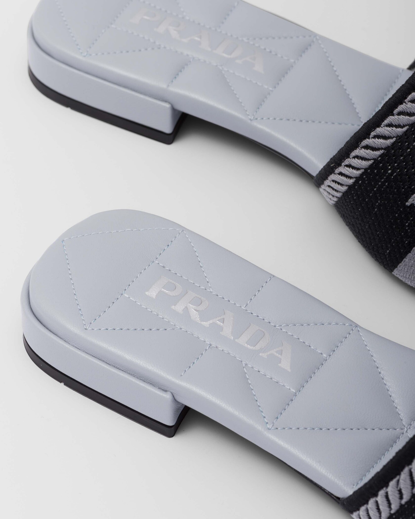 Black/cornflower Blue Embroidered Fabric Slides PRADA