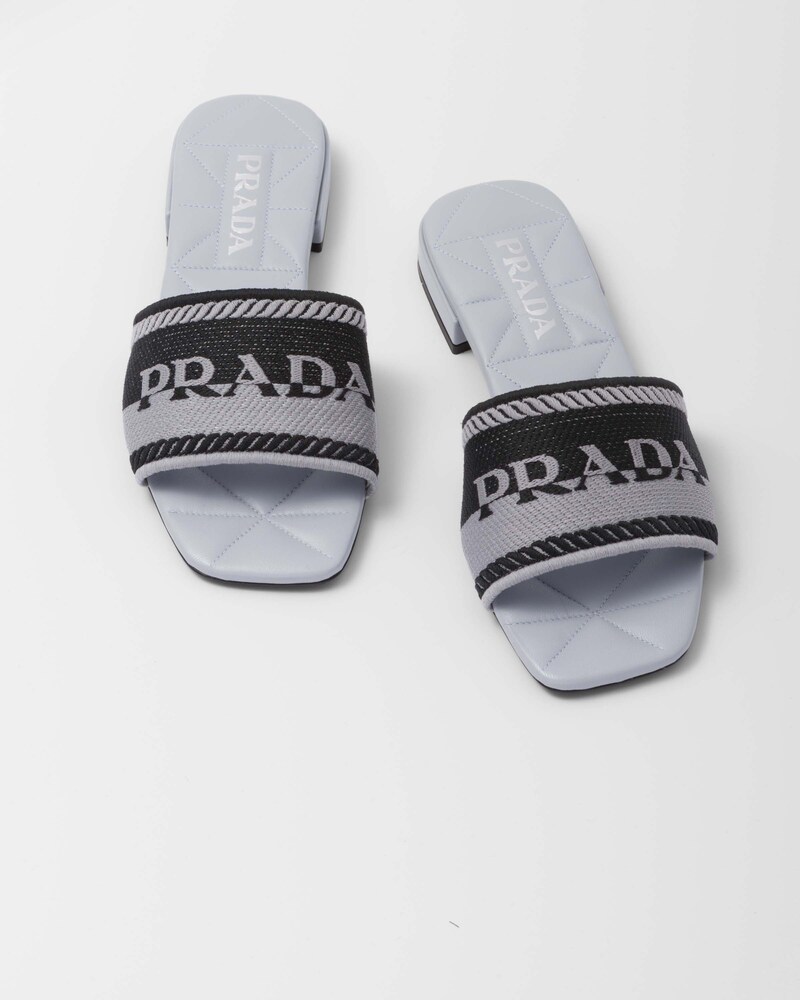 Black/cornflower Blue Embroidered Fabric Slides PRADA