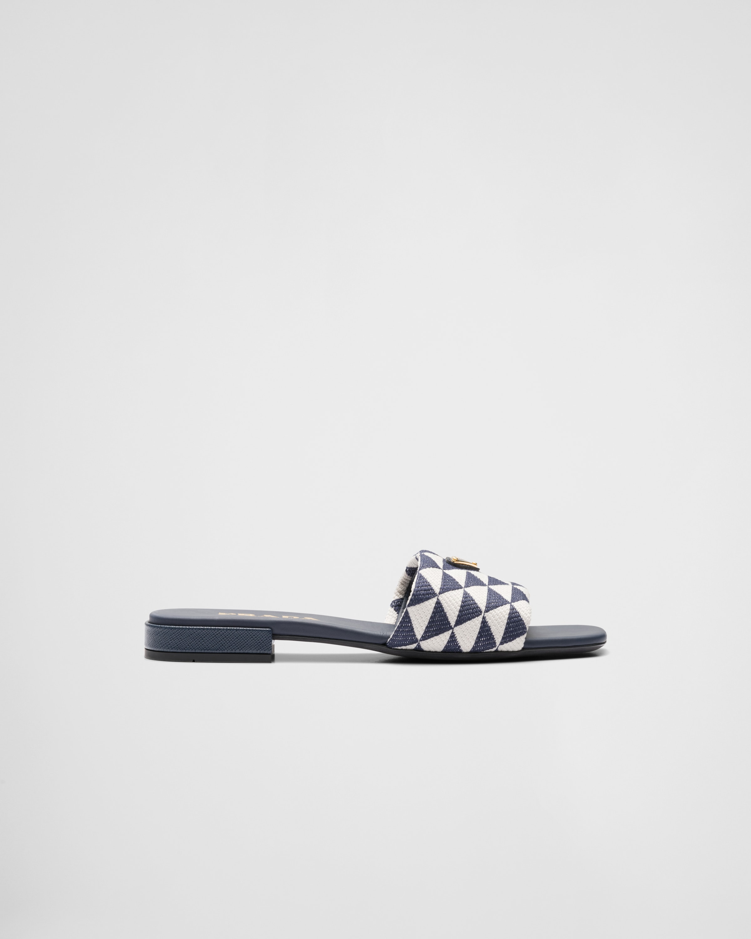 Baltic Blue/chalk White Embroidered fabric slides Prada