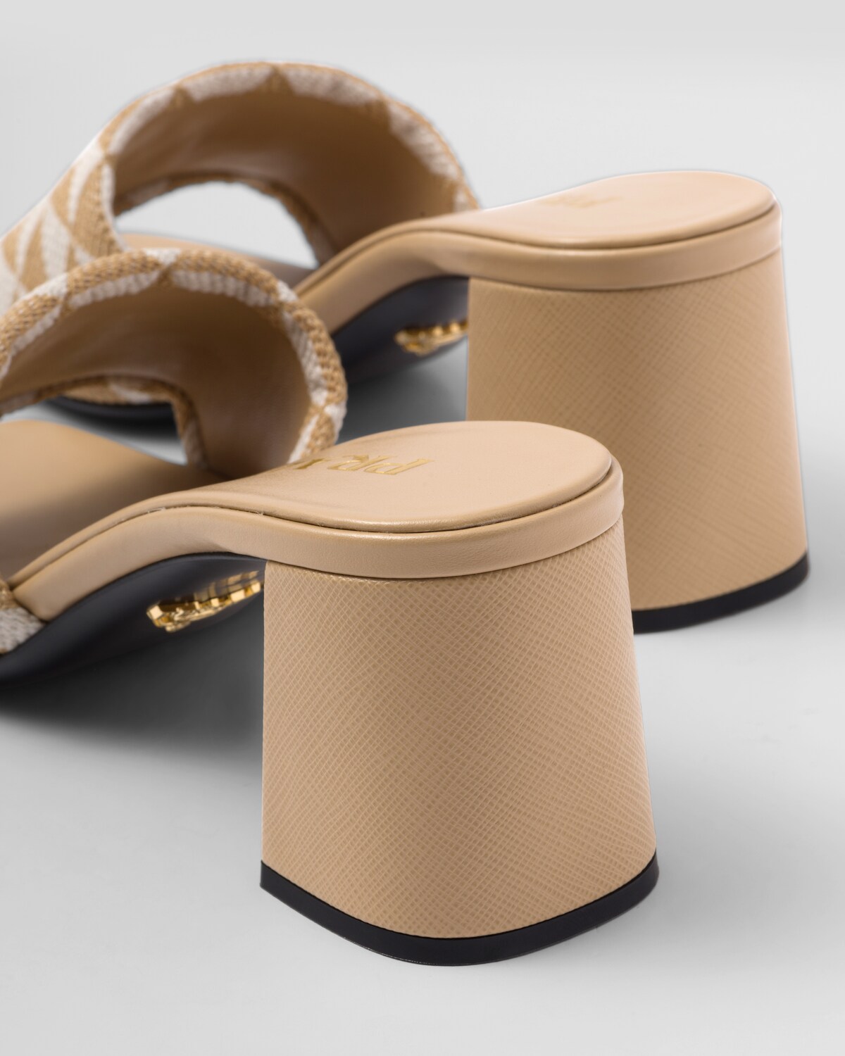 PRADA 26S SLINGBACK SANDALS 70MM IN BEIGE FABRIC