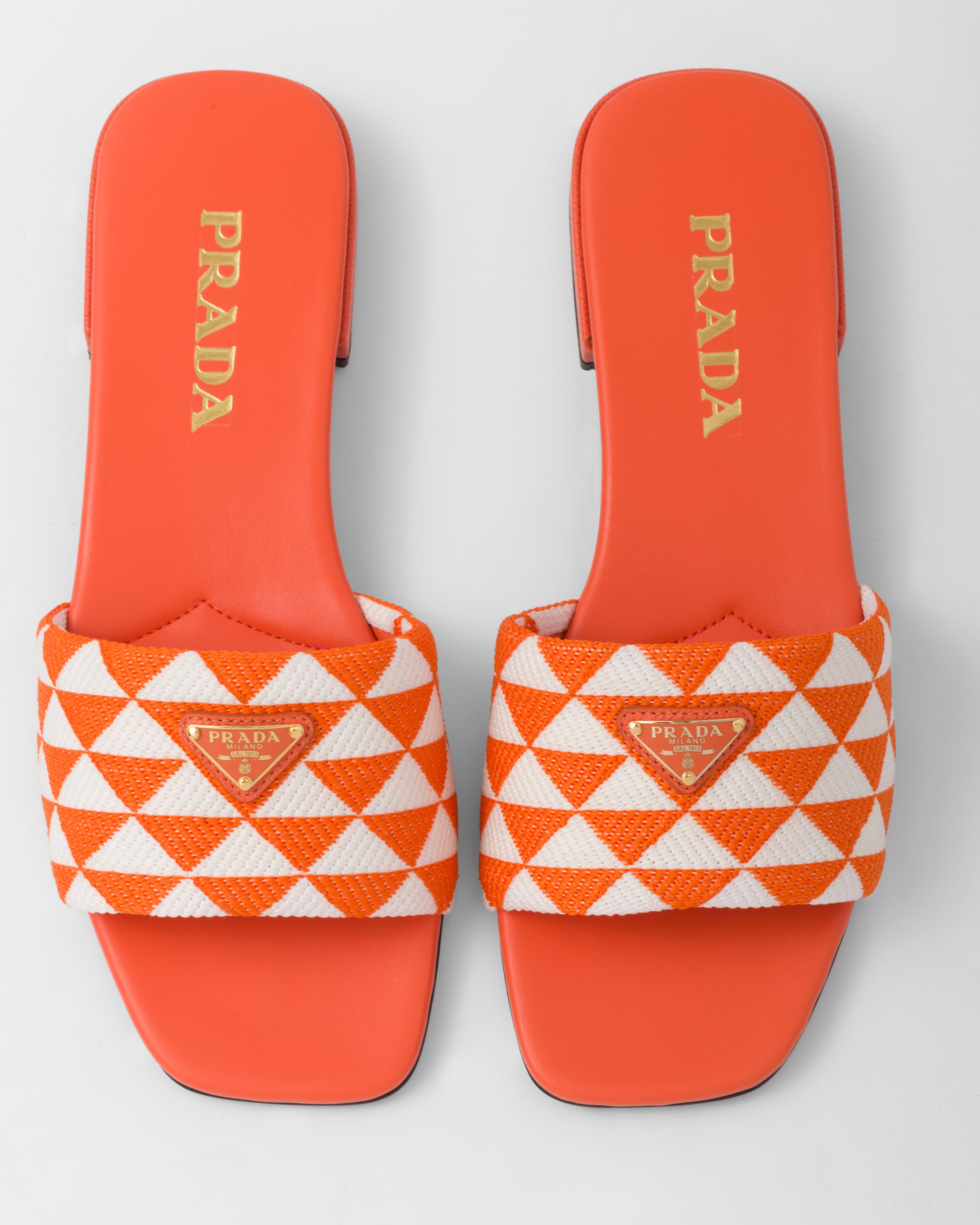 Orange white Embroidered Fabric Slides PRADA