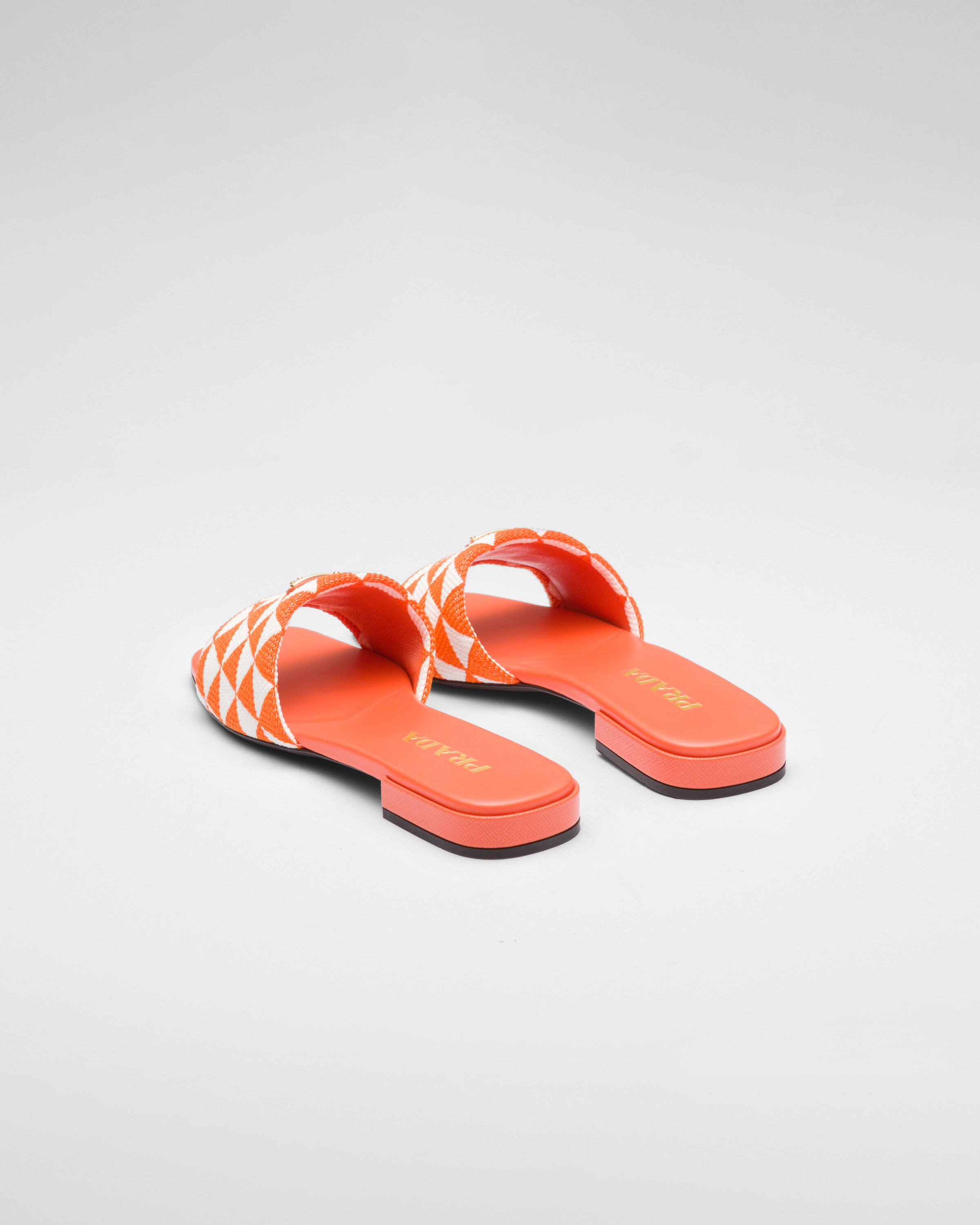 Orange/white Embroidered Fabric Slides PRADA