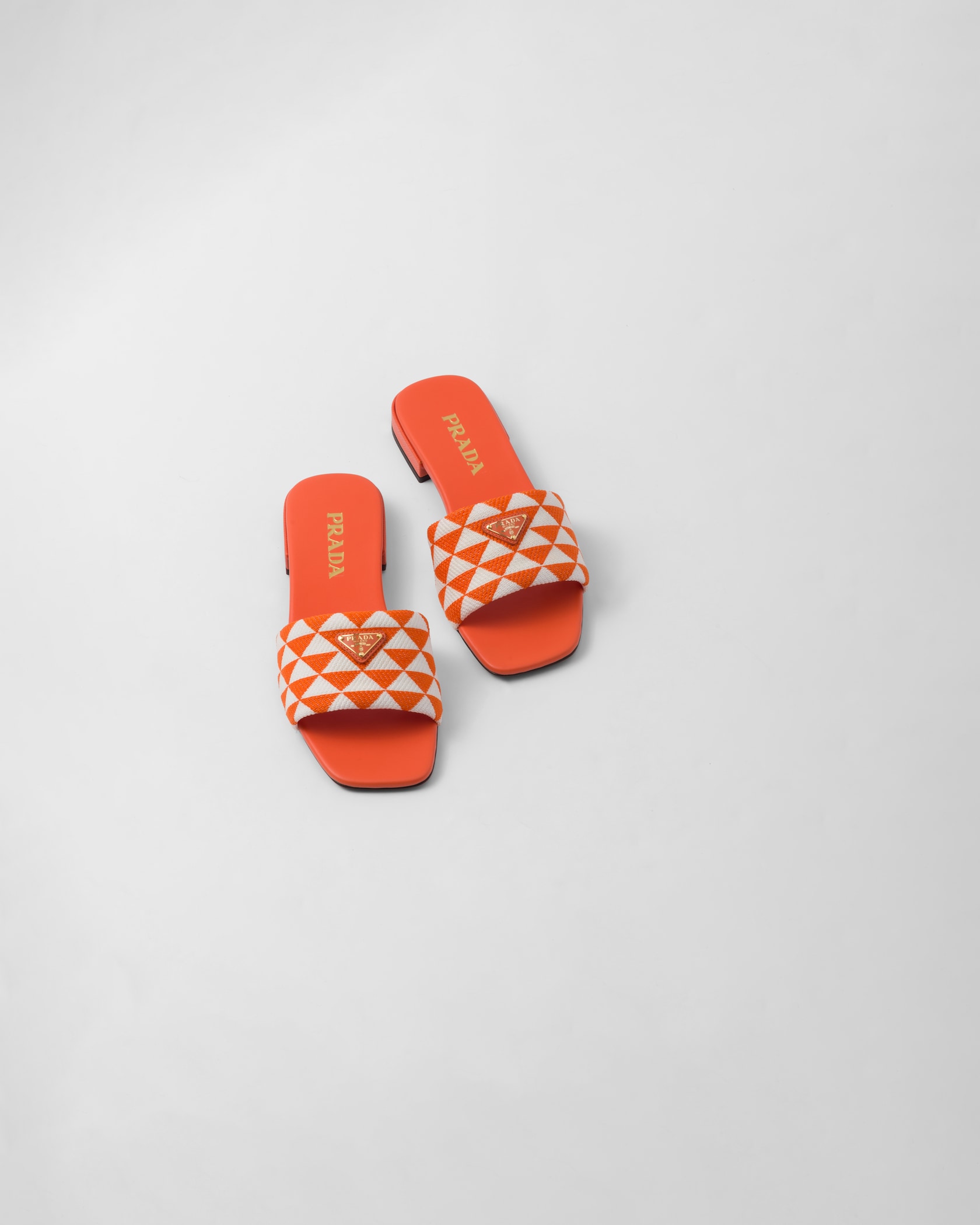 Orange/white Embroidered Fabric Slides PRADA