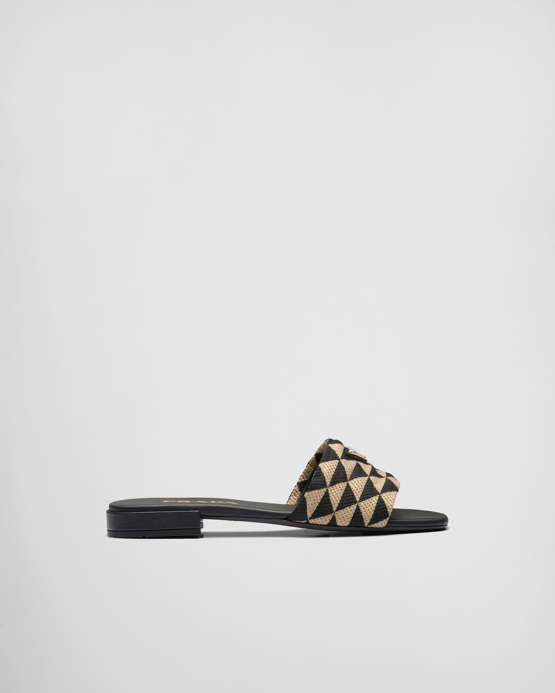Black/beige Embroidered Fabric Slides PRADA