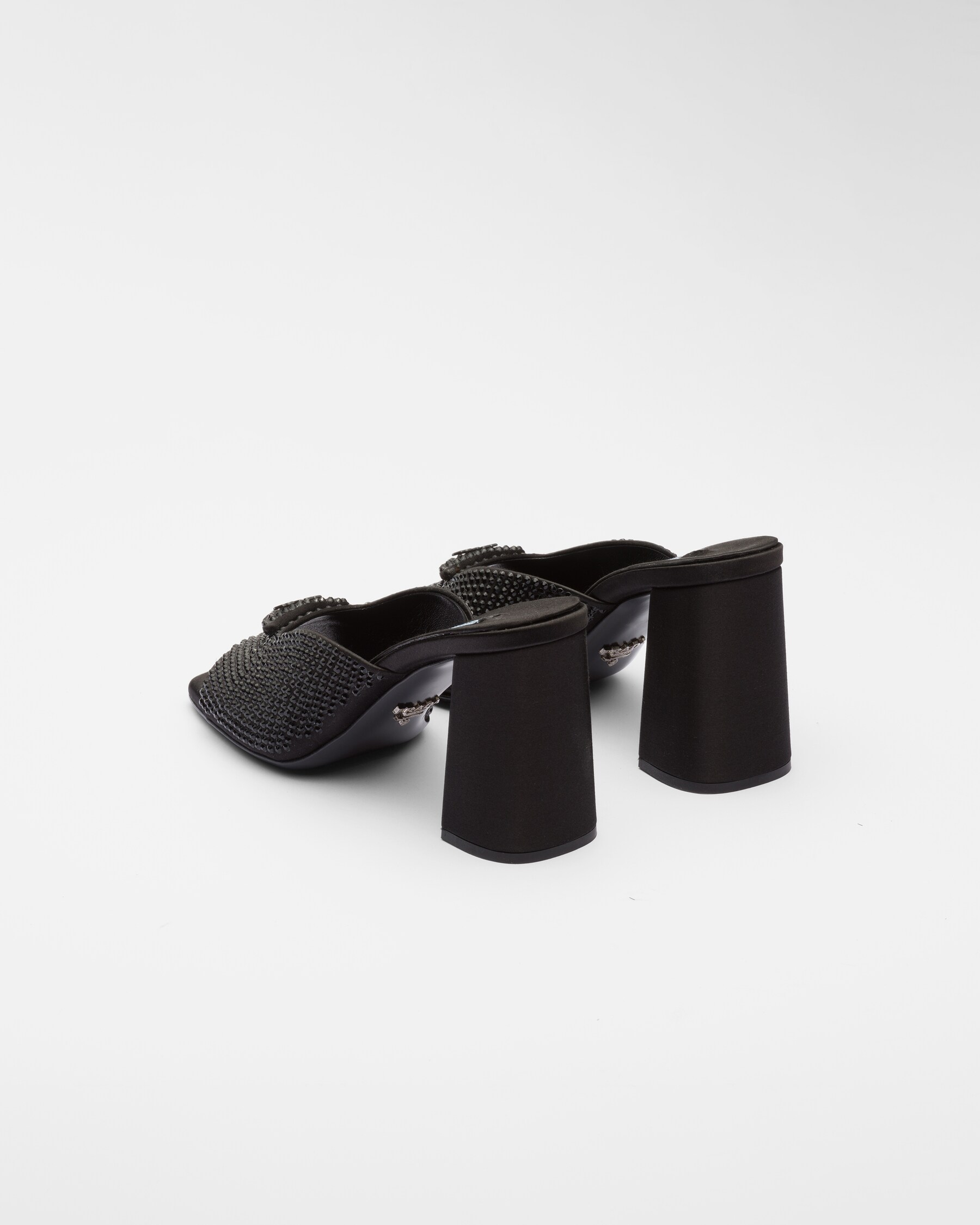 Black Highheeled Satin Slides With Crystals PRADA