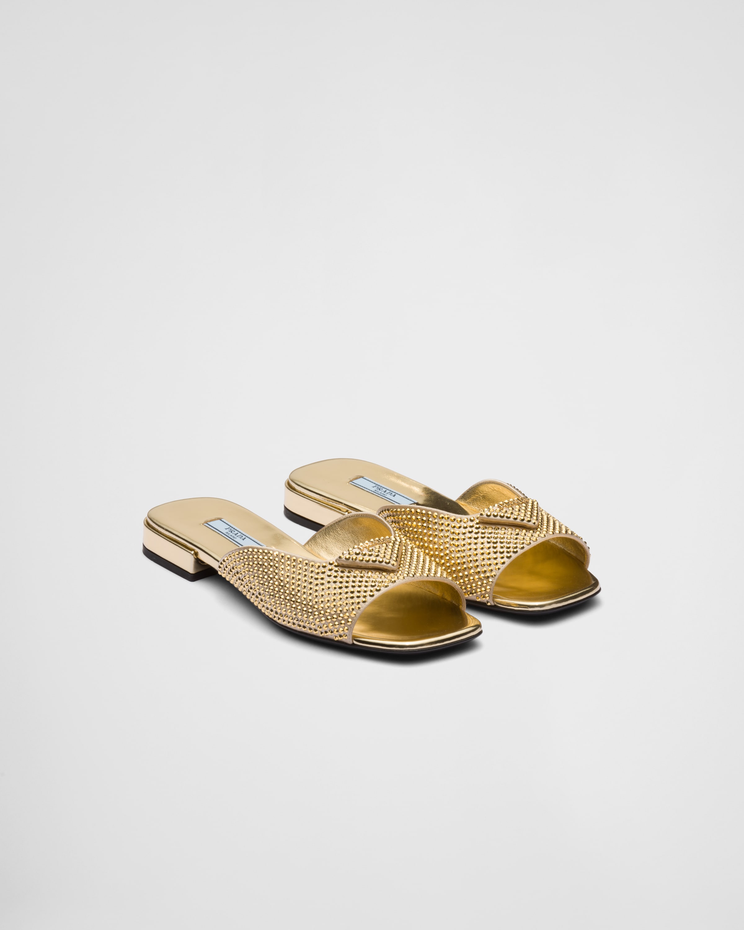 Platinum Satin Slides With Crystals PRADA