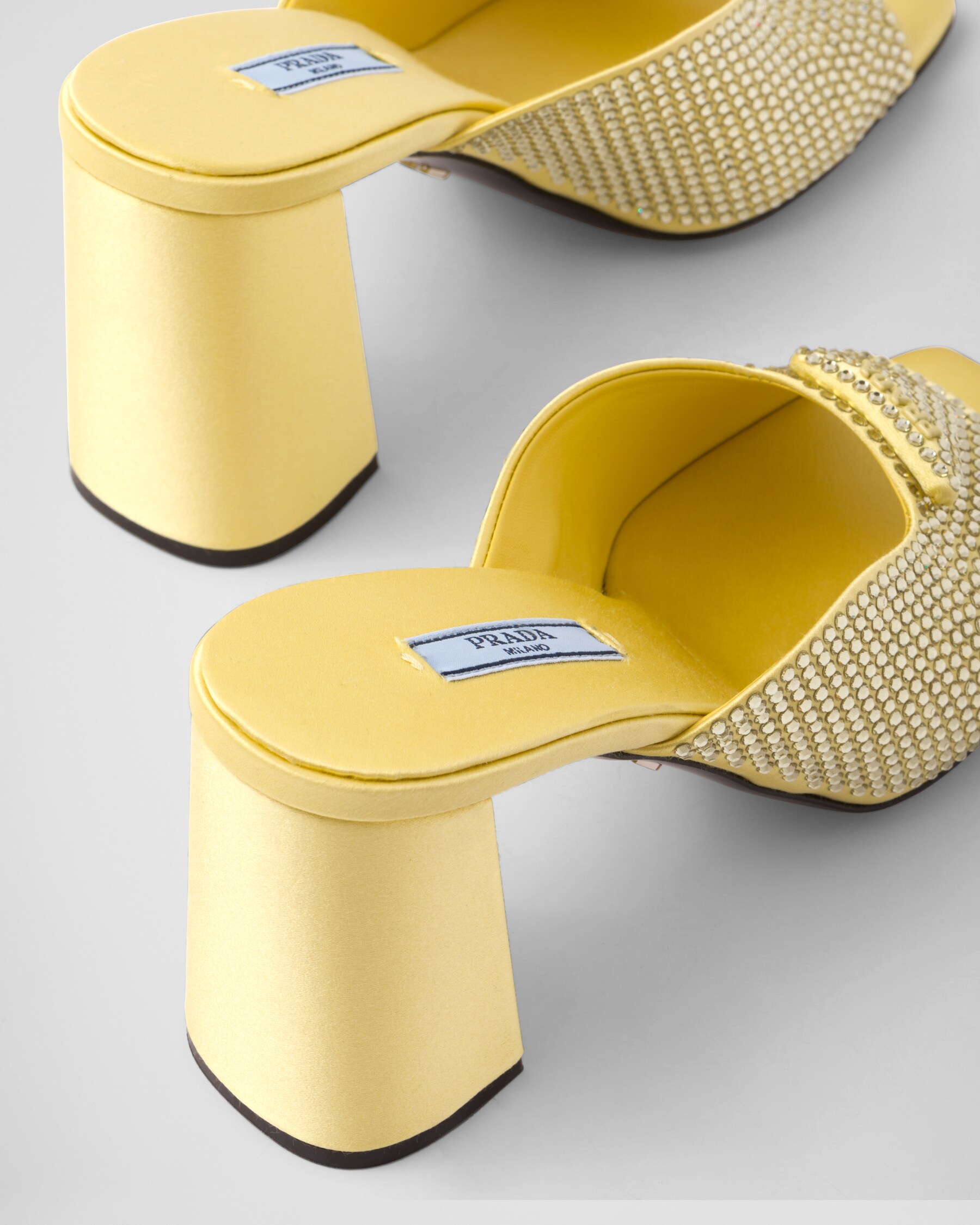 Pineapple Highheeled Satin Slides With Crystals PRADA