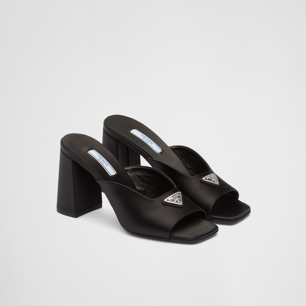 Black High-heeled satin slides | Prada