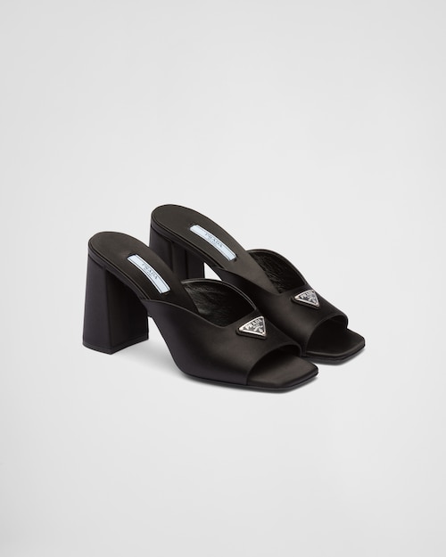 Black High-heeled satin slides | Prada