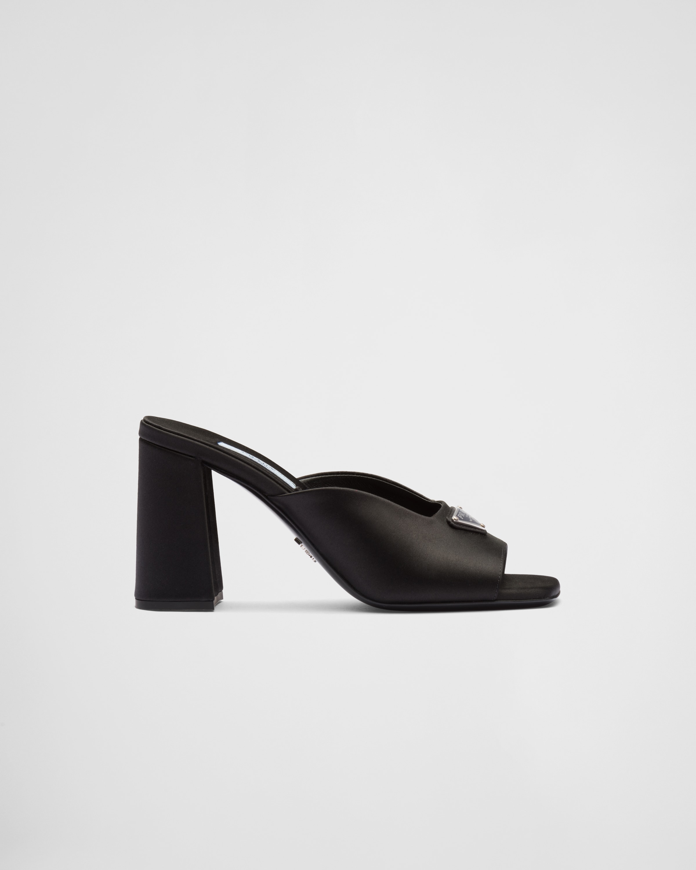 Black High-heeled satin slides | Prada