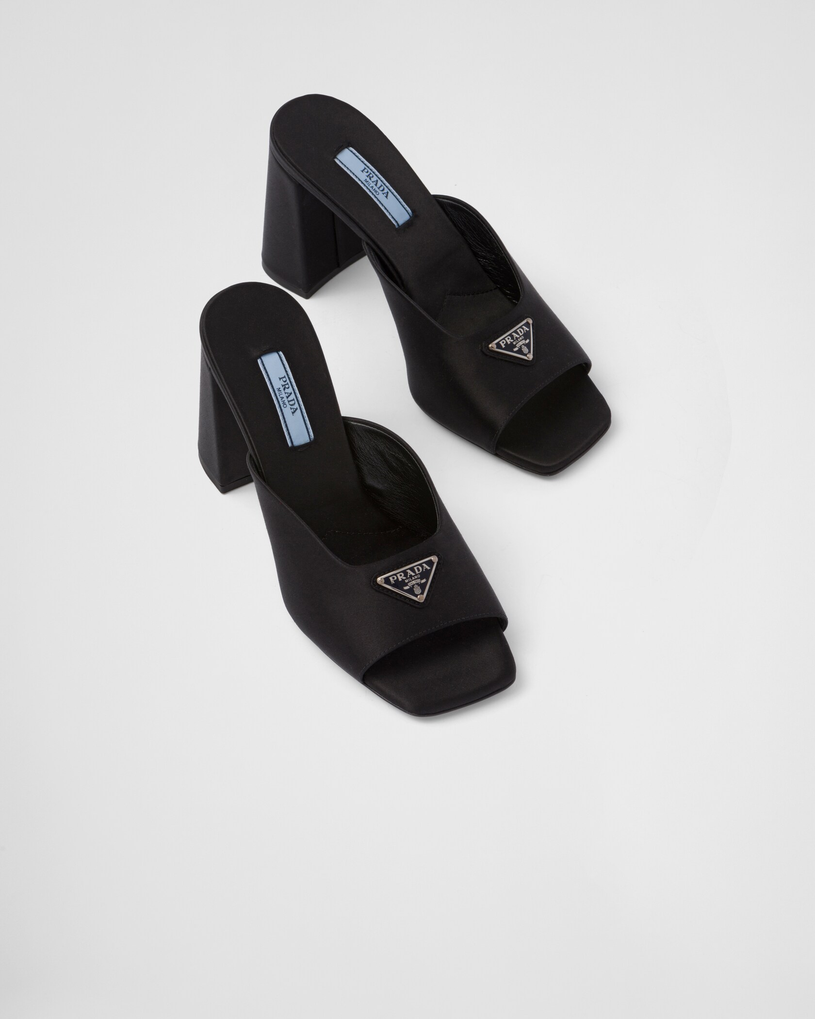Black Highheeled Satin Slides PRADA