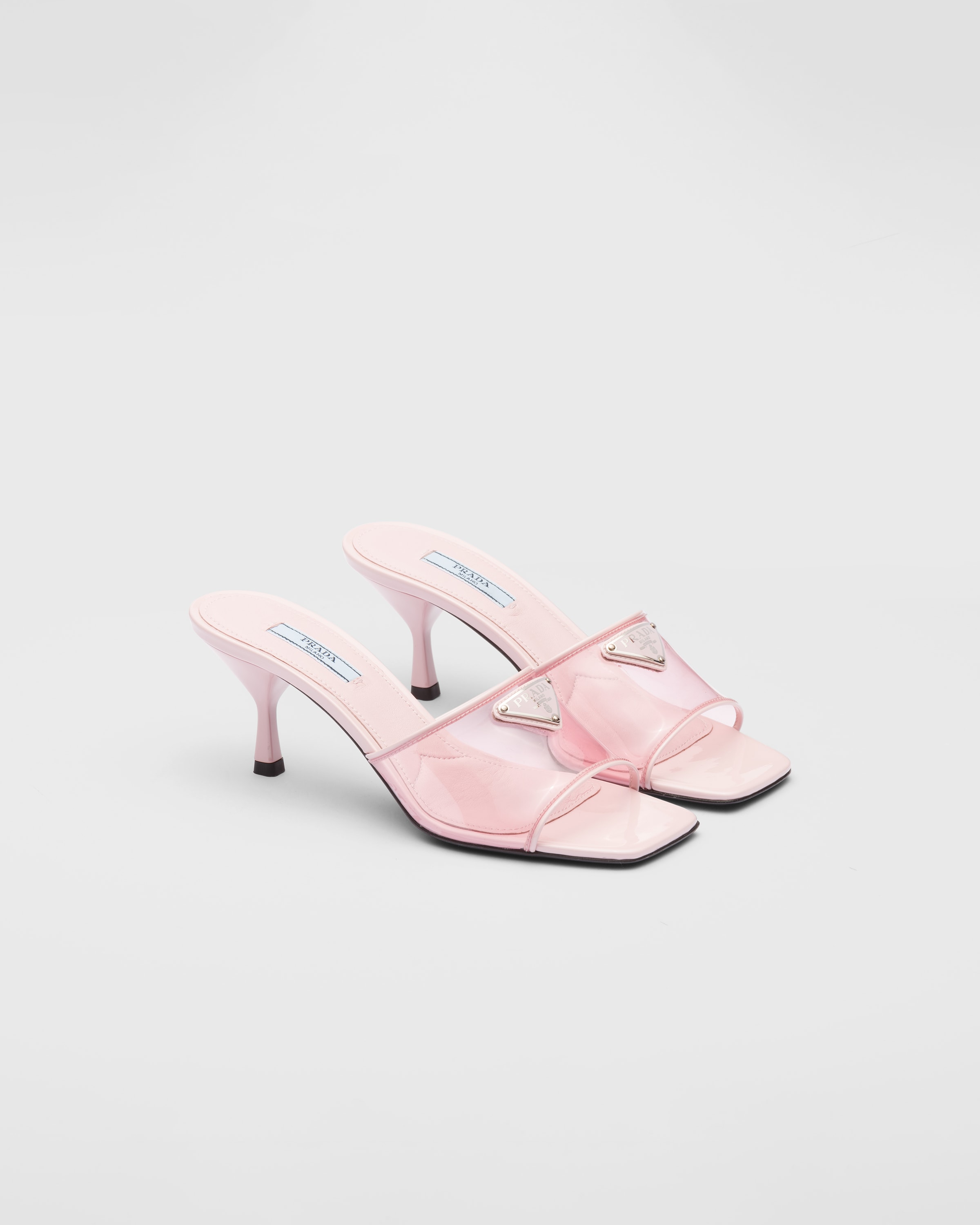 Alabaster Pink Plexiglas and patent leather sandals | Prada