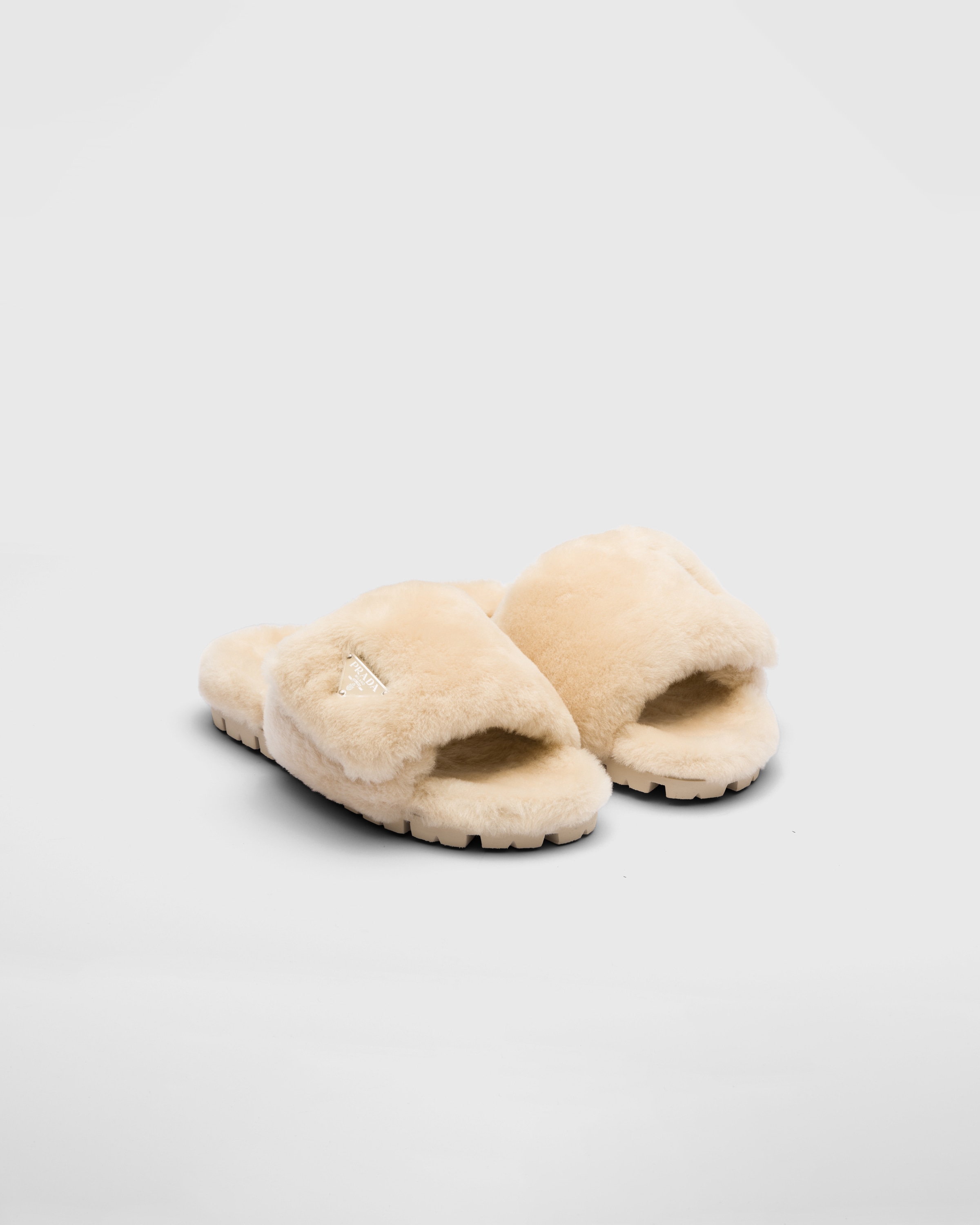 Ecru Shearling Slides PRADA