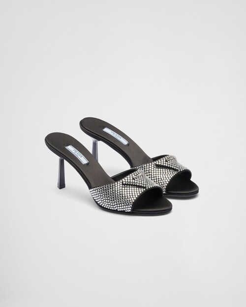 Prada Mules en satin avec cristaux fantaisie 1