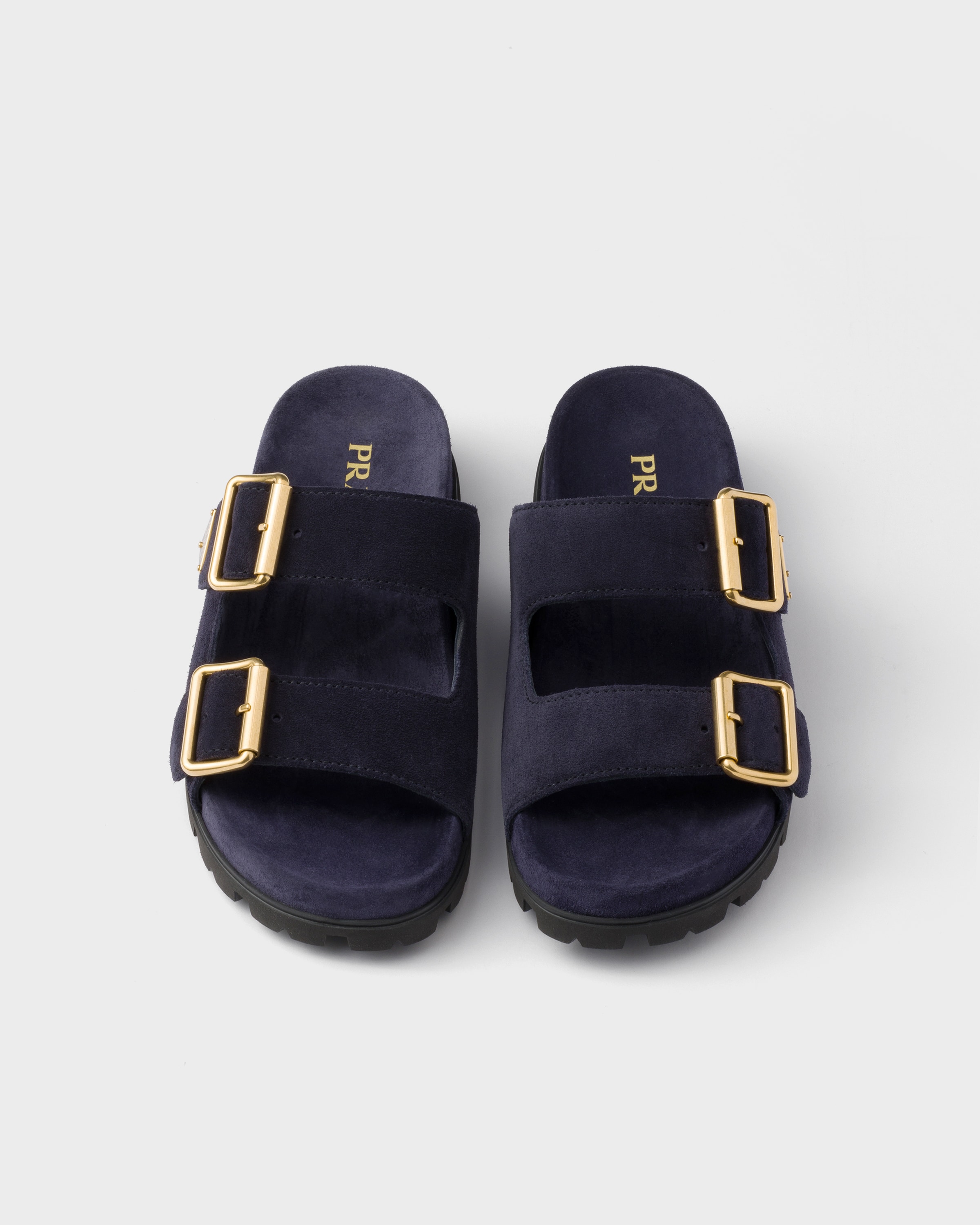 ネイビー スエード ストラップ スライドサンダル | PRADA