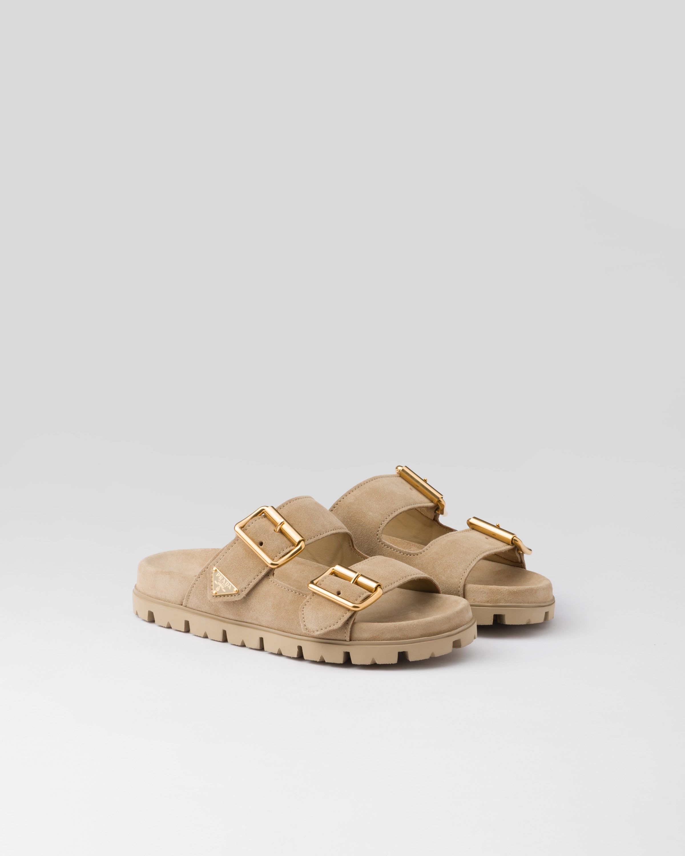 PRADA PANTOLETTEN AUS WILDLEDER MIT RIEMEN