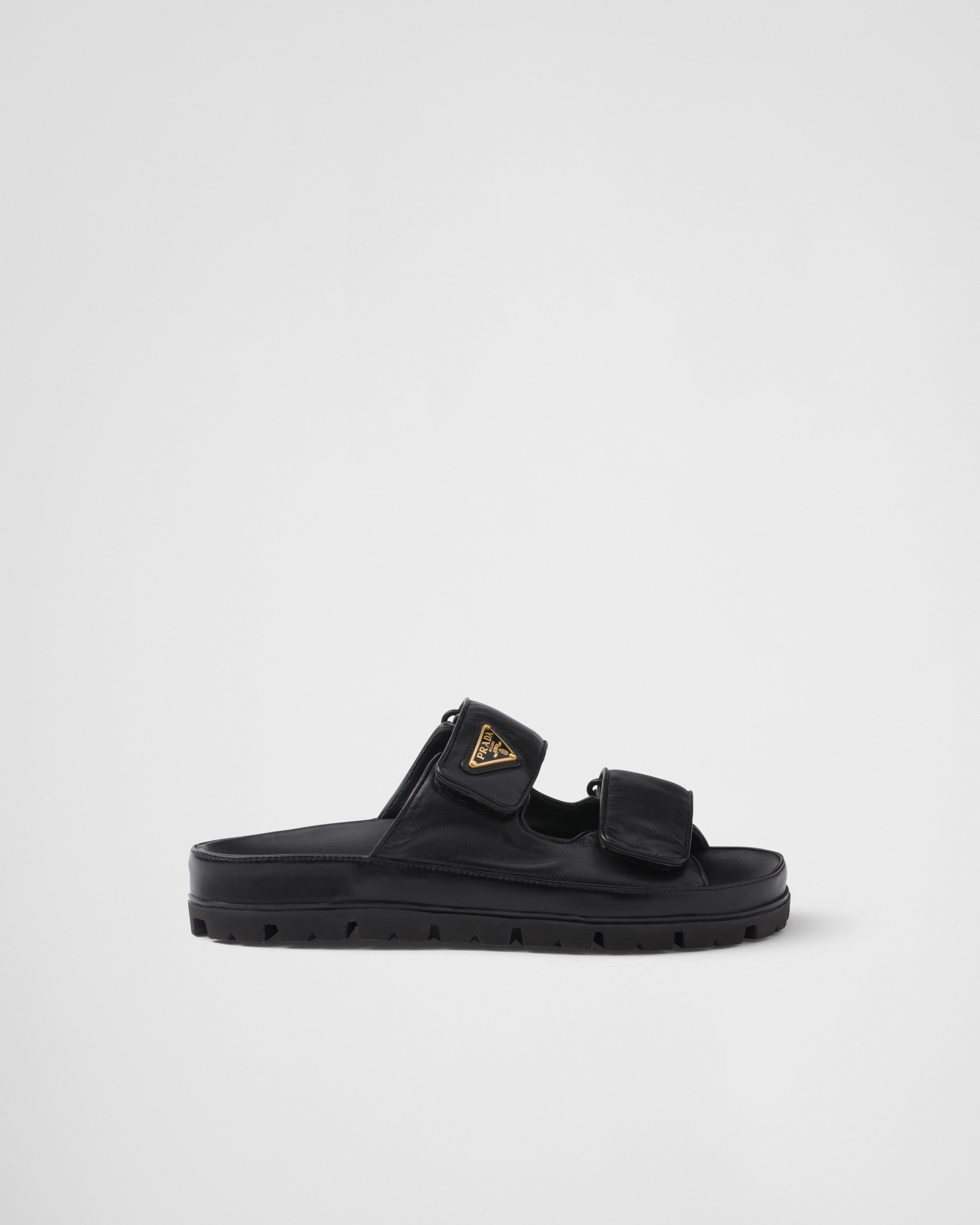 Shop Prada Nappa Leather Slides In Black