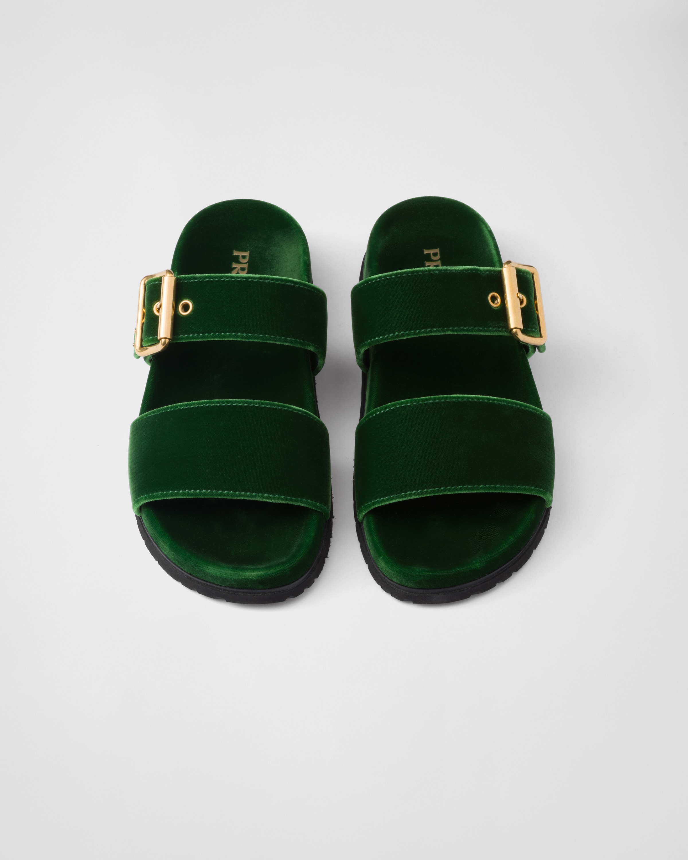 Shop Prada Velvet Slides In Laurel Green