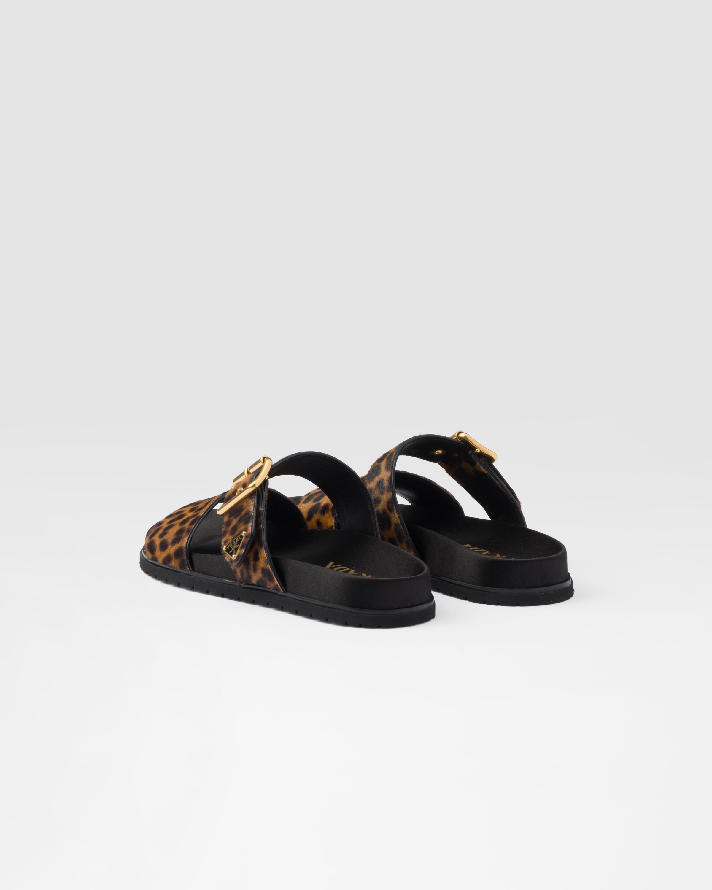 Shop Prada Printed Leather Slides In Honey