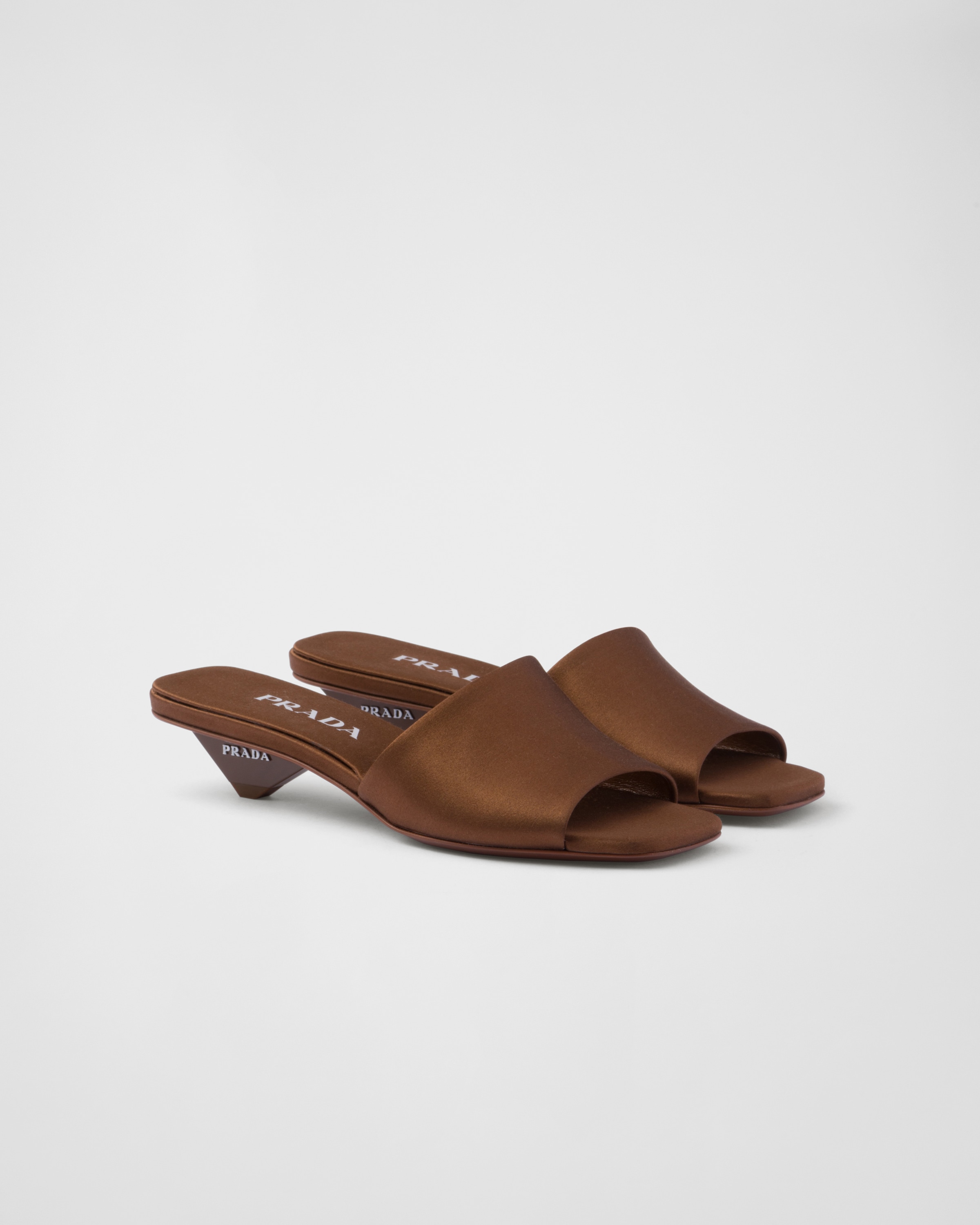prada tobacco Prada Satin Slides In Tobacco