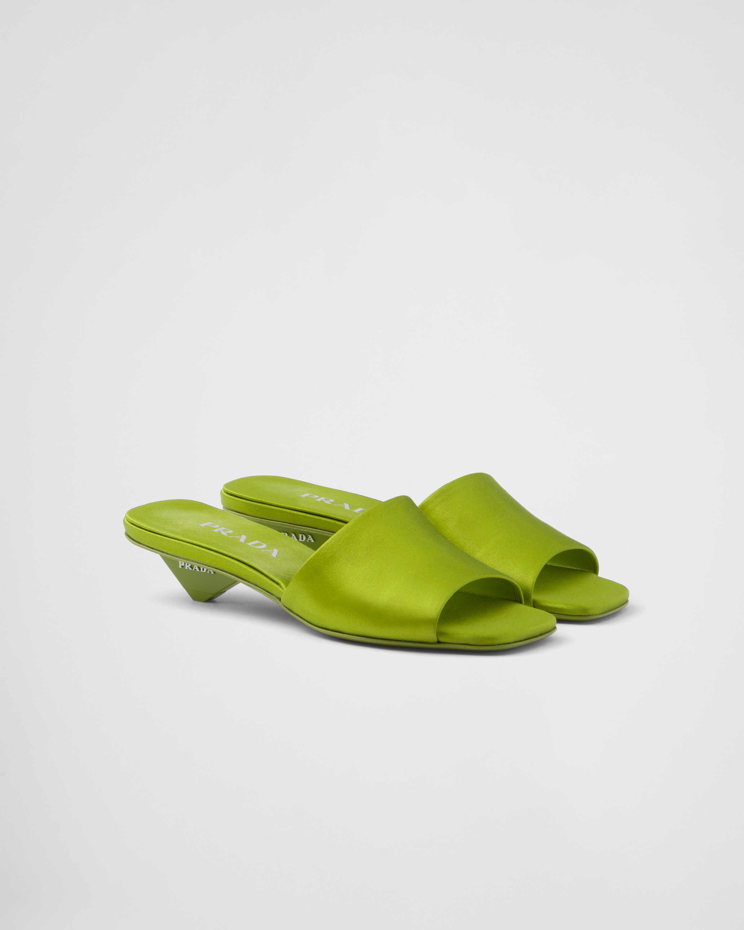 Prada Satin Slides In Fern Green