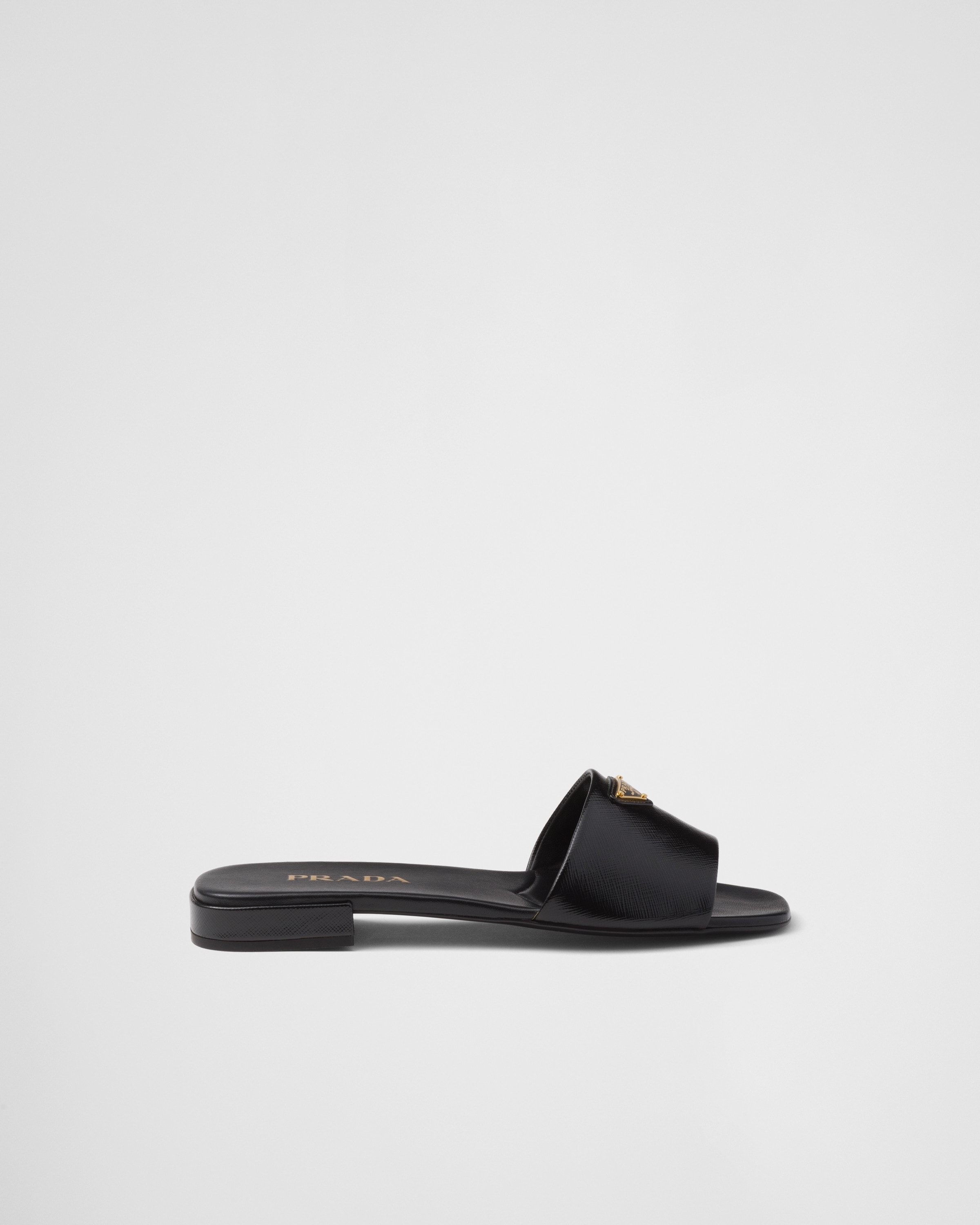 Prada Saffiano Patent Leather Slides, Woman, Black, Size 36,5