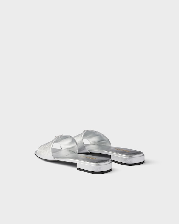 Saffiano patent leather slides - Silver Saffiano patent leather slides - Silver