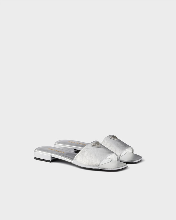 Saffiano patent leather slides - Silver Saffiano patent leather slides - Silver