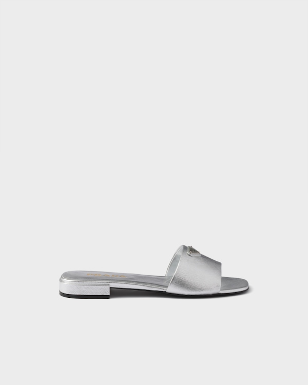 Saffiano patent leather slides - Silver Saffiano patent leather slides - Silver