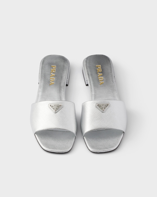 Saffiano patent leather slides - Silver Saffiano patent leather slides - Silver