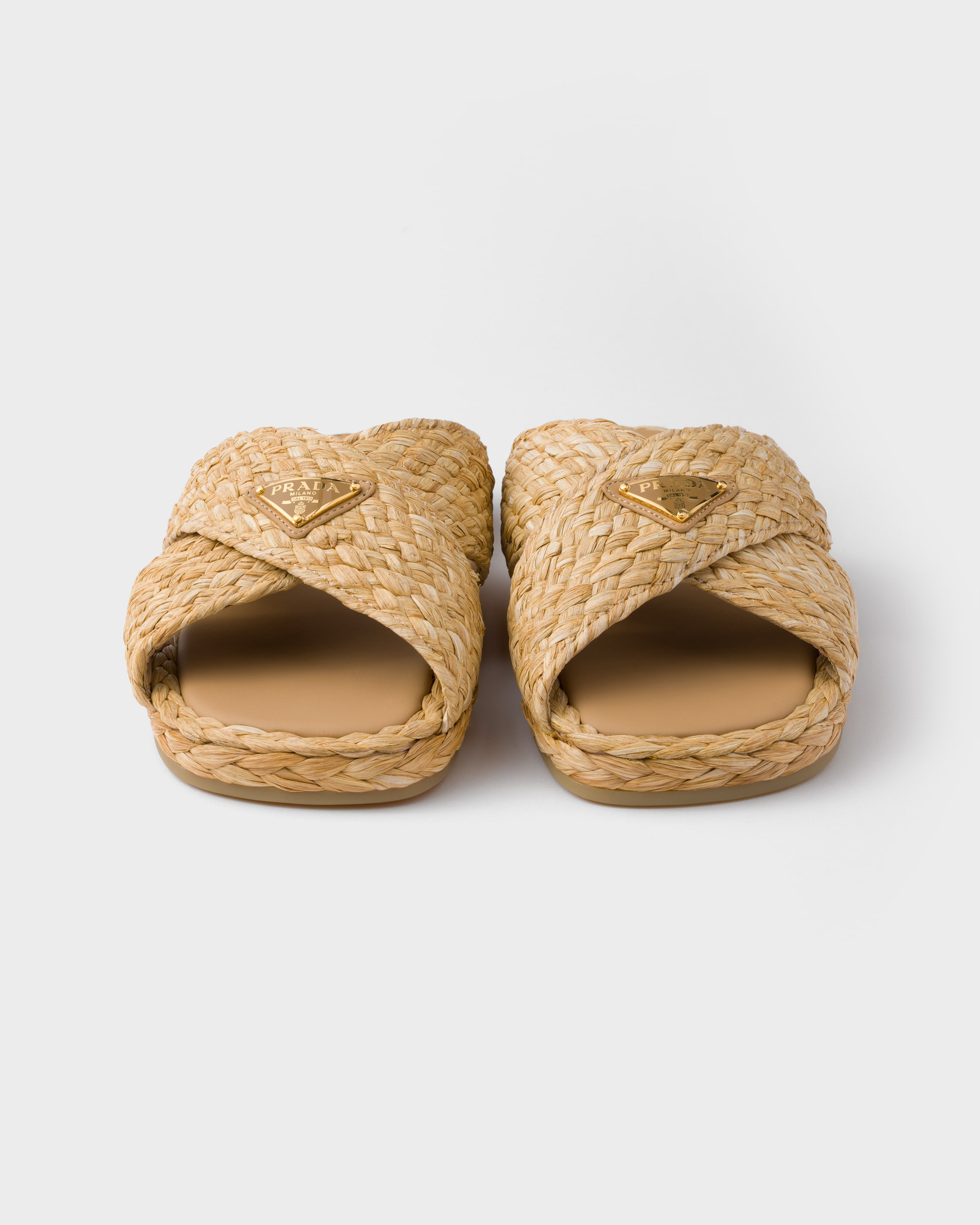セールPRADA 2S2997_2C2T_F0018 RAFFIA MULES Natural Raffia crisscross slides | PRADA