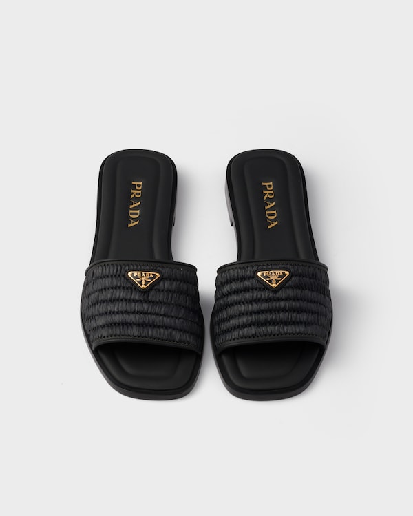 Leather slides with crochet details  Leather slides with crochet details