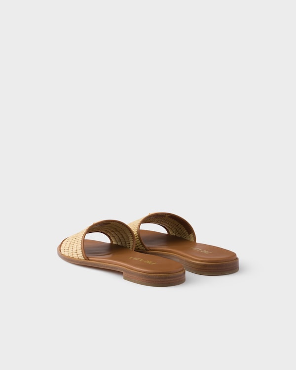 Leather and crochet slides - Beige Leather and crochet slides - Beige