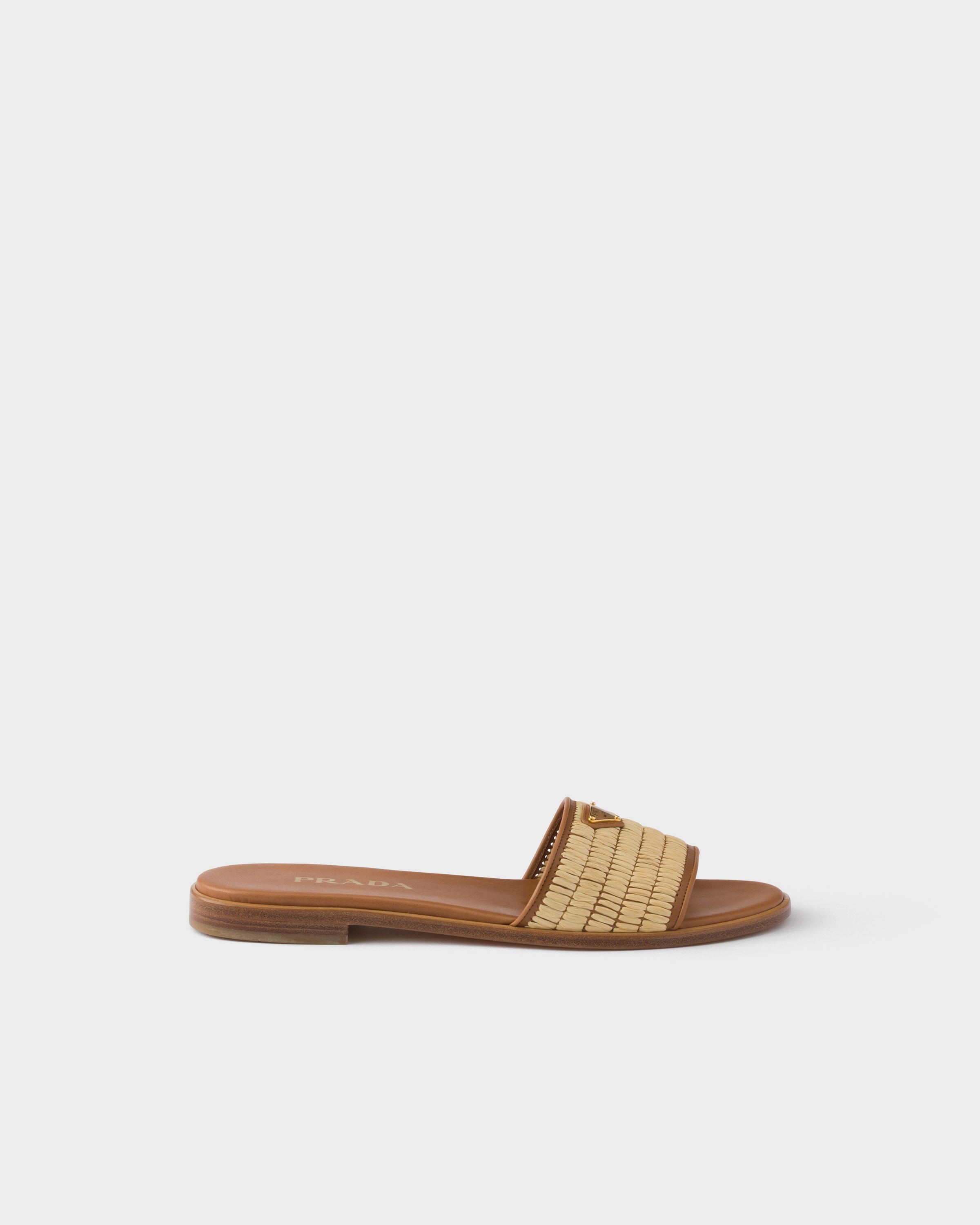 Prada Leather And Crochet Slides, Woman, Beige, Size 36