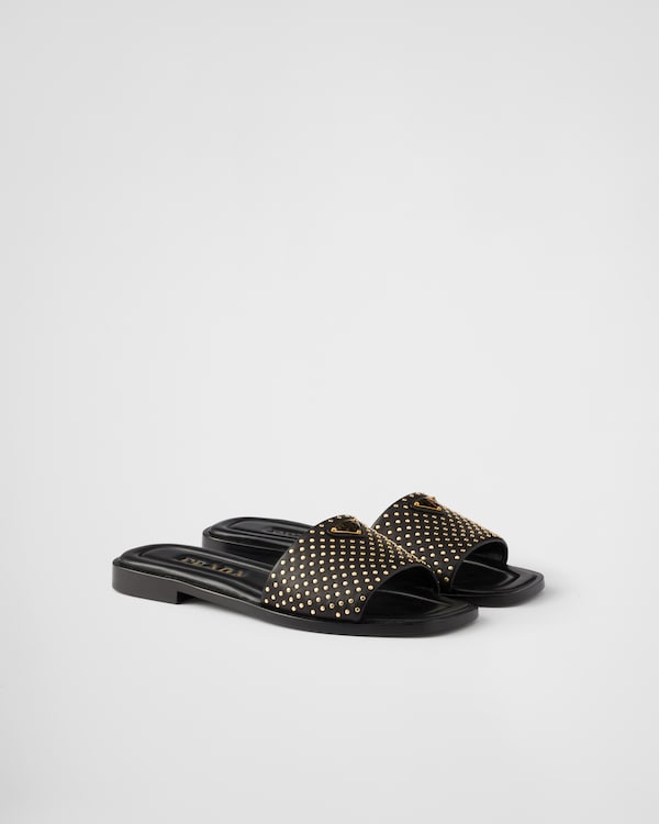 Black Nappa leather slides with studs | PRADA