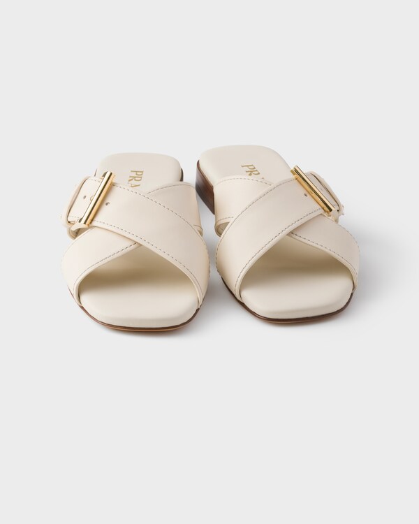 Leather crisscross slides with buckle - Chalk White Leather crisscross slides with buckle - Chalk White
