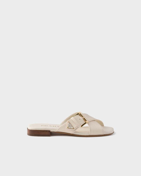 Leather crisscross slides with buckle - Chalk White Leather crisscross slides with buckle - Chalk White