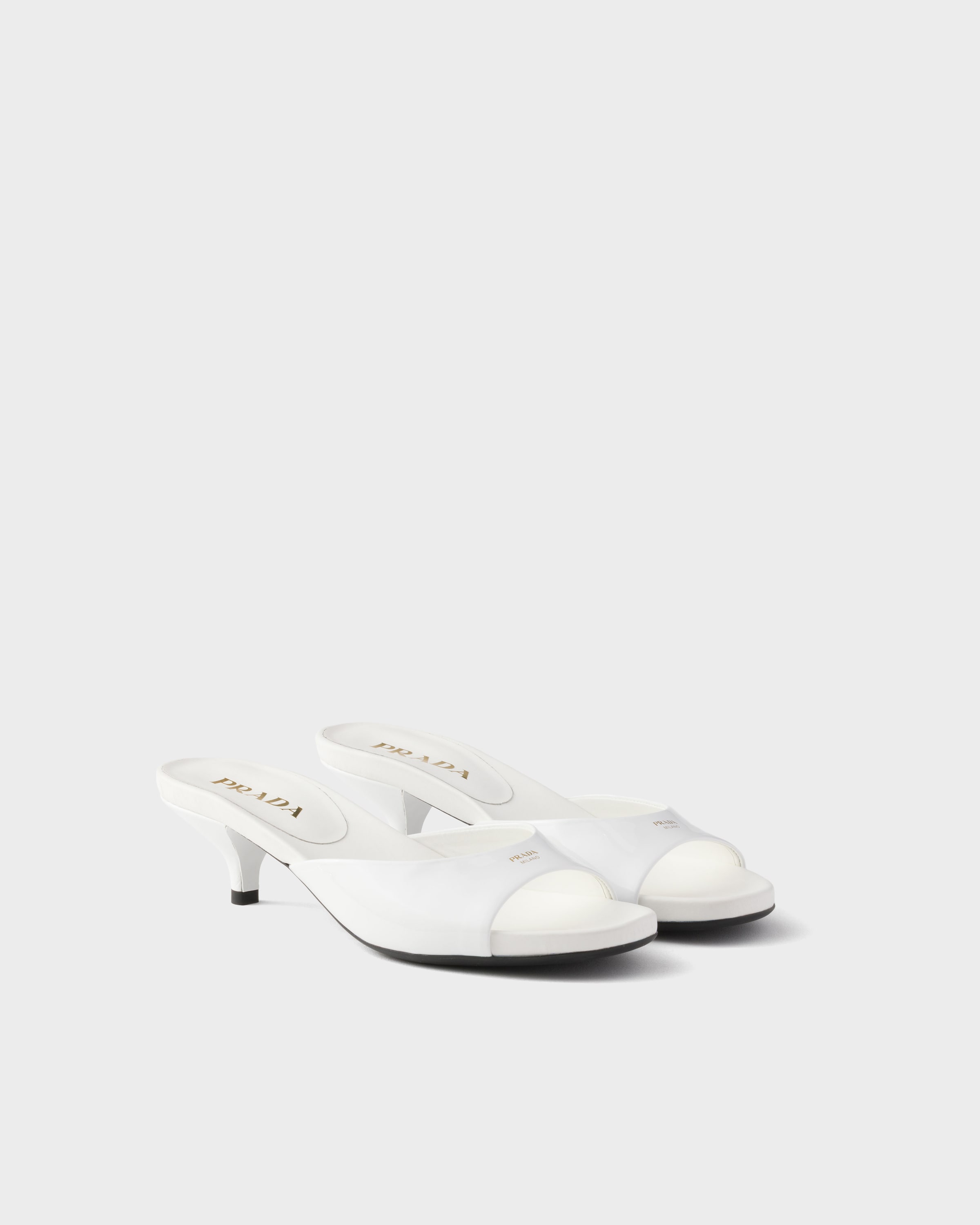 White Patent leather kitten heel sandals | PRADA - United States