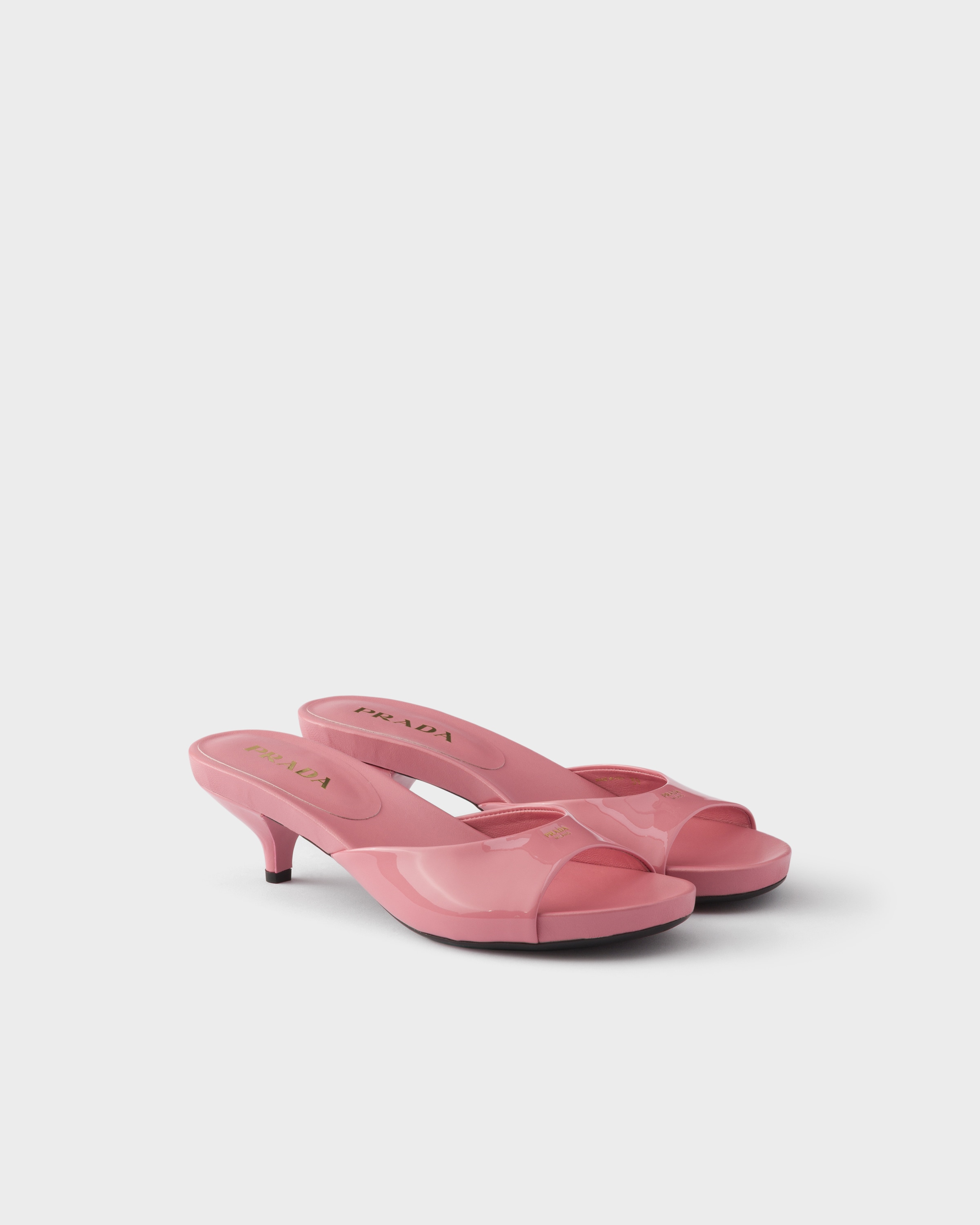 Petal Pink Patent leather kitten heel sandals | PRADA - United States