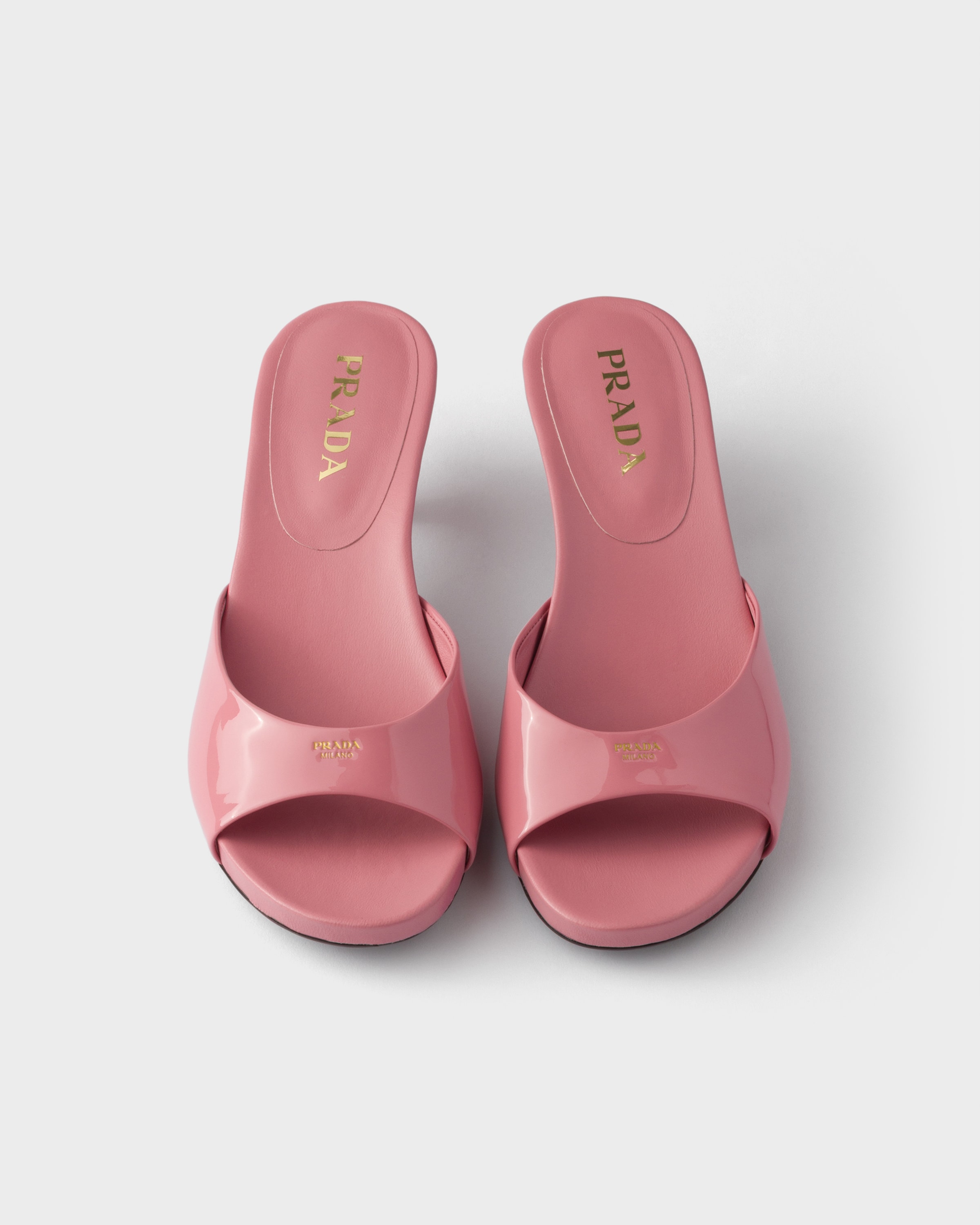 Petal Pink Patent leather kitten heel sandals | PRADA - United States