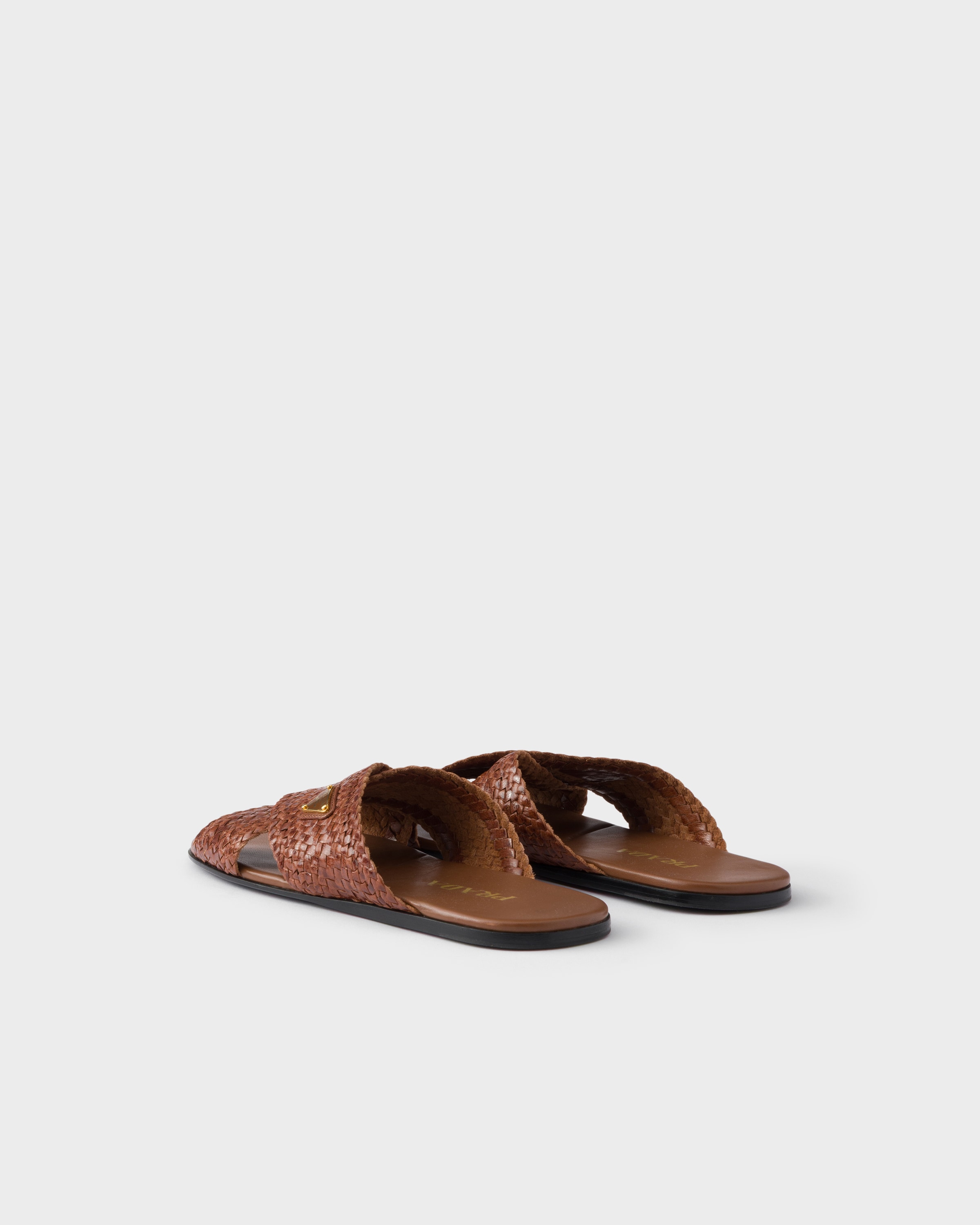 Cognac Leather crisscross slides | PRADA - United States