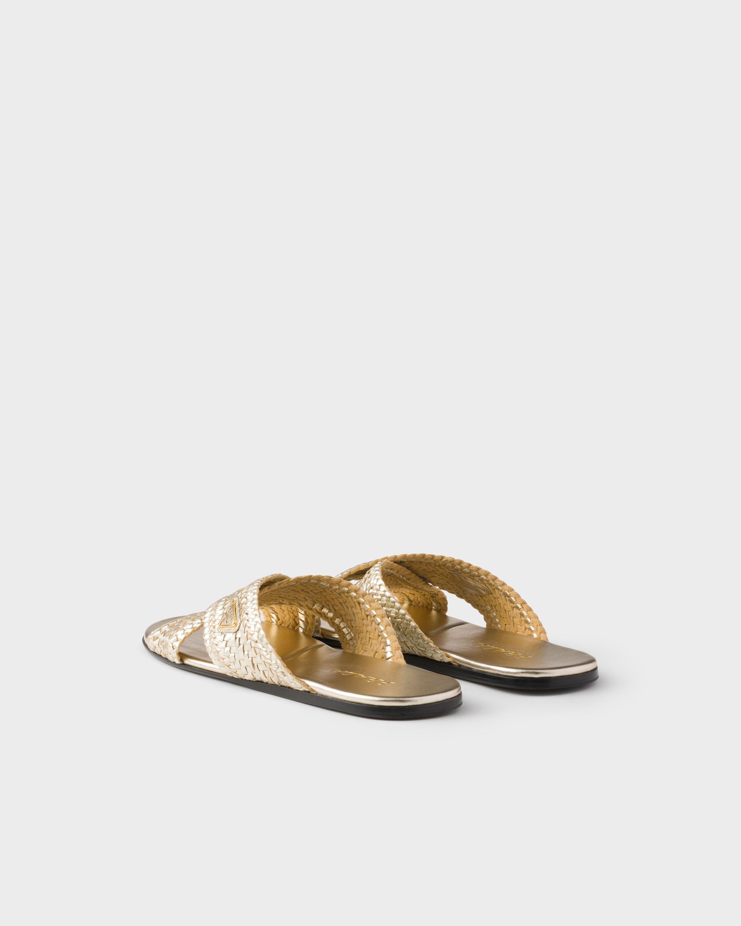 Pyrite Leather Crisscross Slides | PRADA - United States