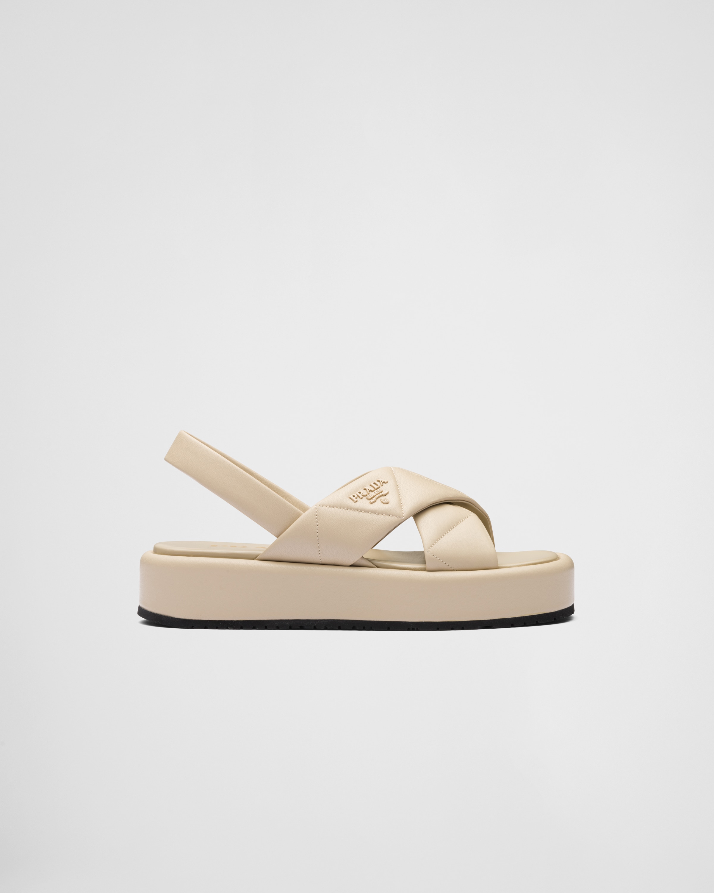 Desert Beige Quilted nappa leather flatform sandals | Prada